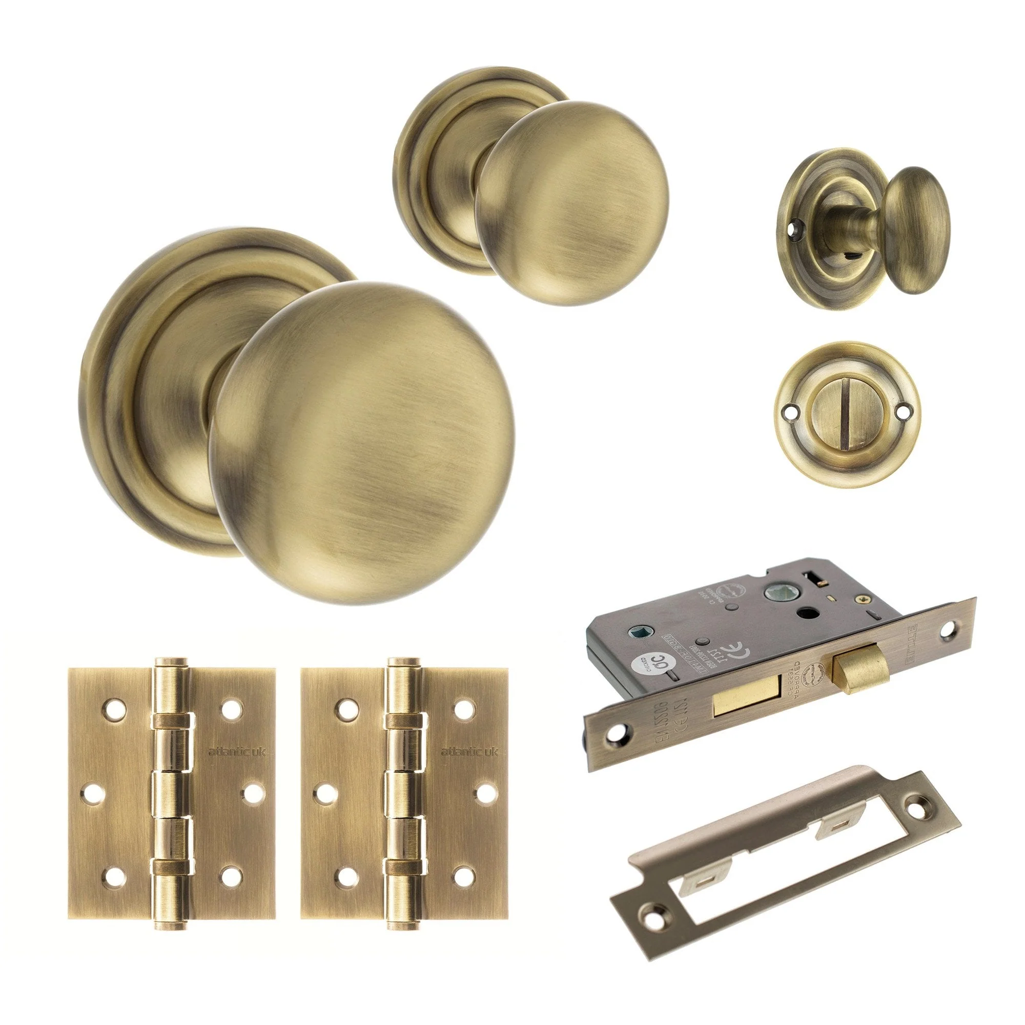 Harrogate Mushroom Mortice Bathroom Door Knob Set - Antique Brass