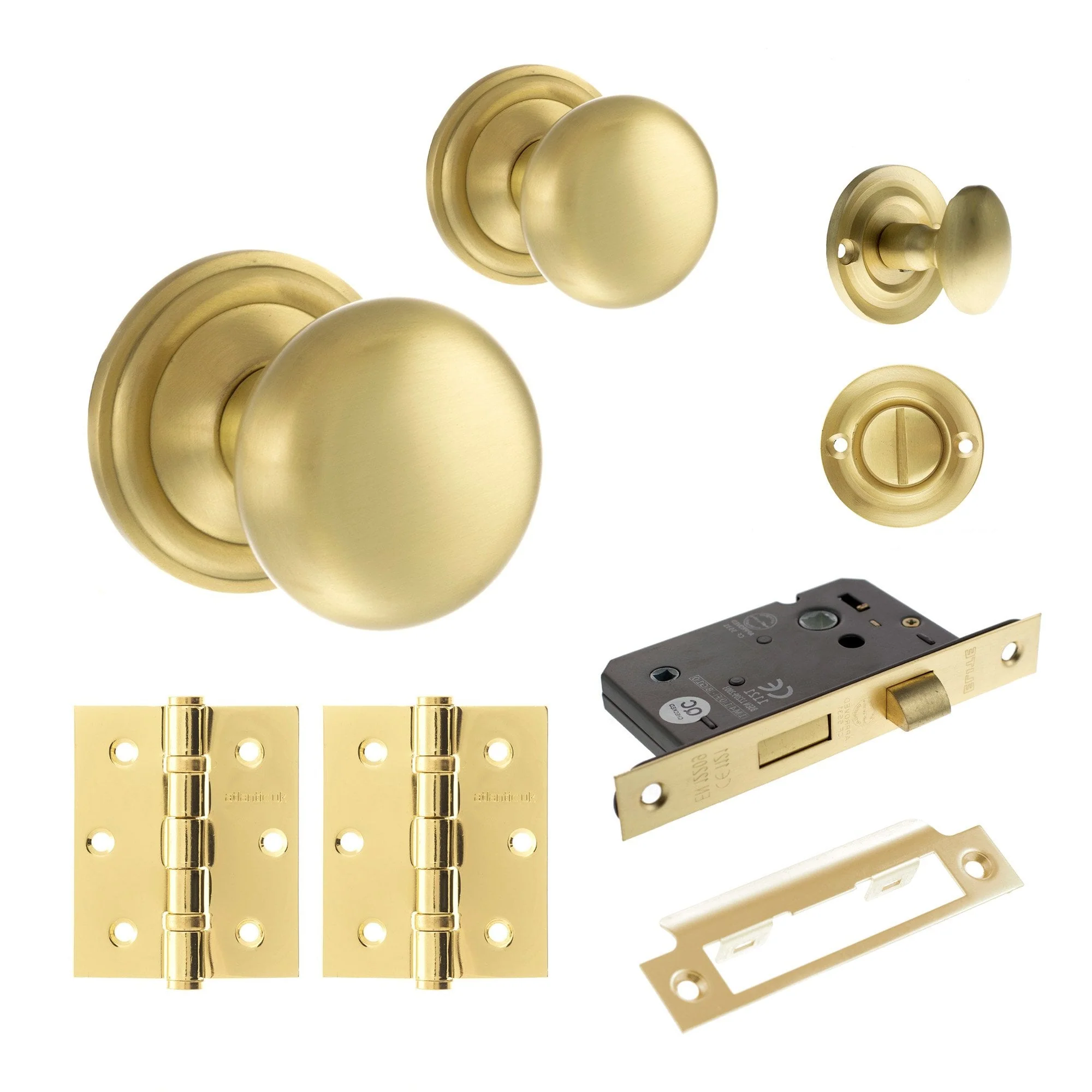 Harrogate Mushroom Mortice Bathroom Door Knob Set - Satin Brass