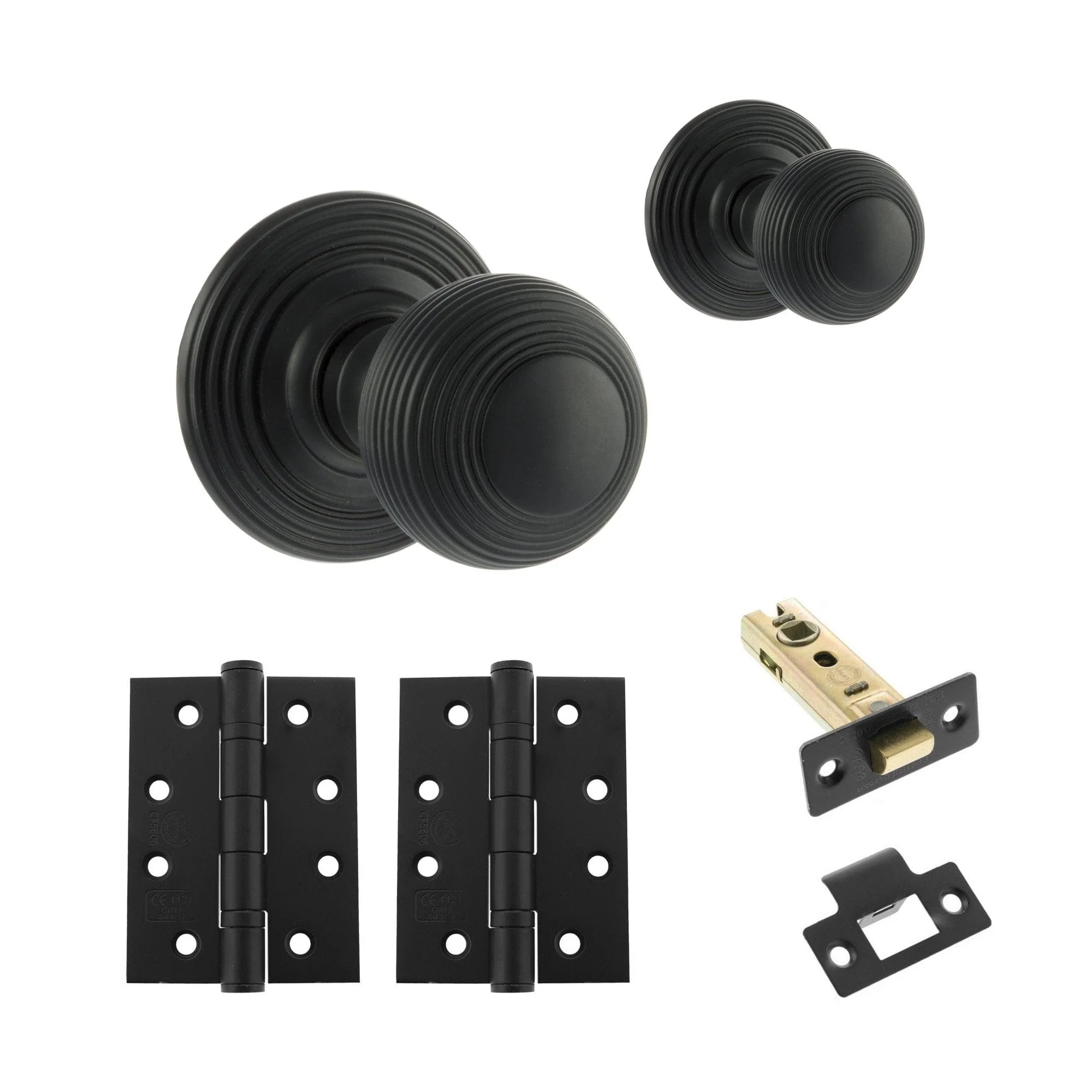 Ripon Round Reeded Mortice CE13 Fire Door Knob Set - Matt Black