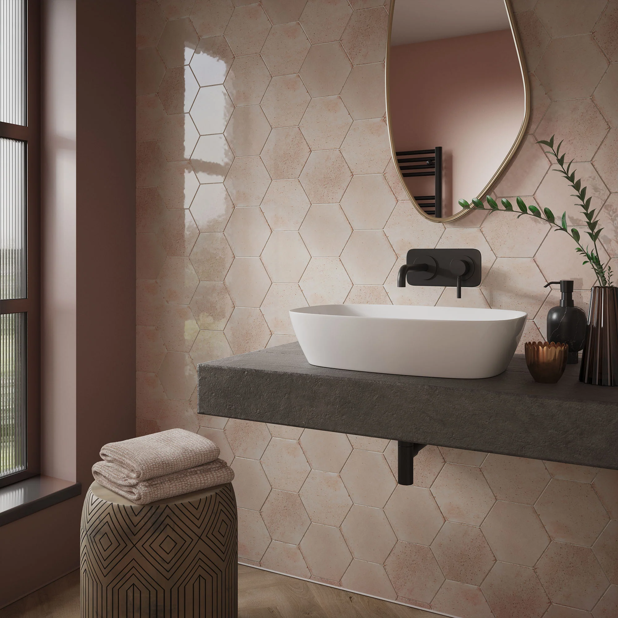 Rose Gloss - Aura Smooth Hexagon Ceramic Wall Tile