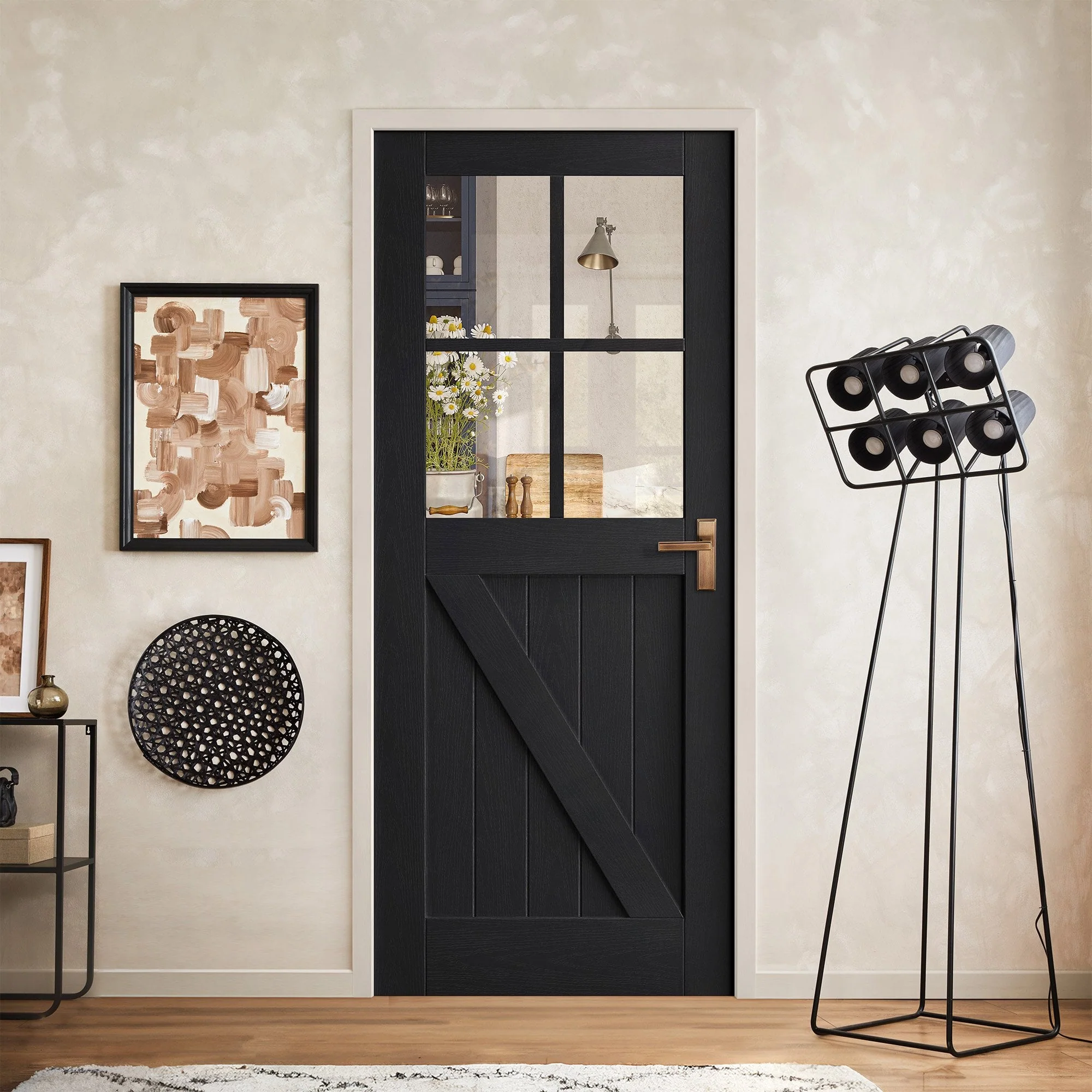 Black Internal Fully Finished Oak Barn Clear Glass Door