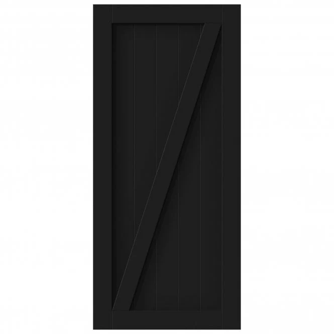 Black Internal Primed 1 Panel Brace Sliding Barn Door - Black Face Mounted - Image 3