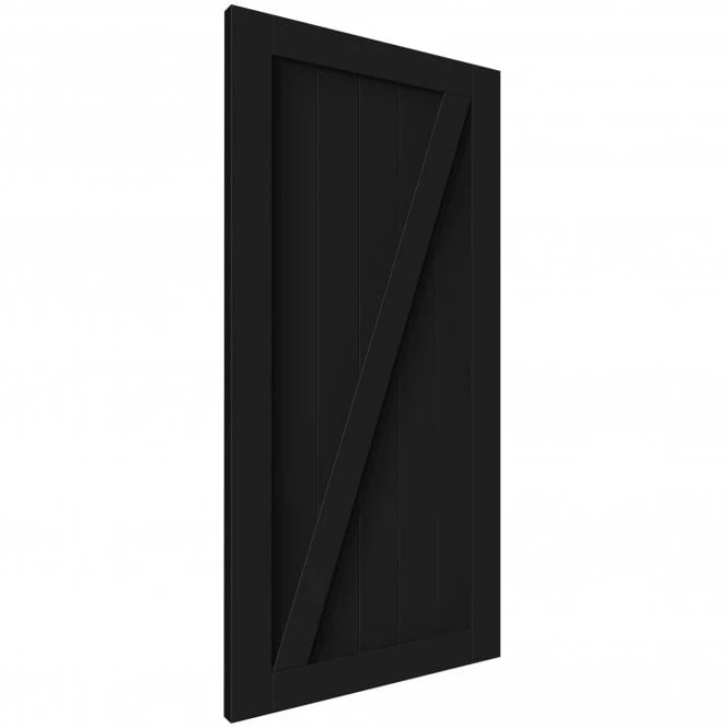 Black Internal Primed 1 Panel Brace Sliding Barn Door - Black Top Mounted - Image 2