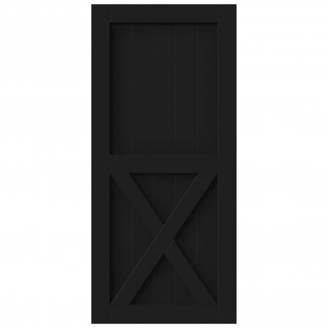 Black Internal Primed 1 Panel X Brace Sliding Barn Door - Black Face Mounted - Image 3