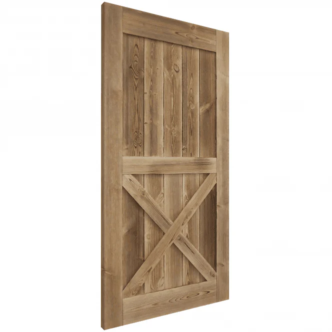 Carbonised Internal Pine 1 Panel X Brace Sliding Barn Door - Black Top Mounted - Image 2