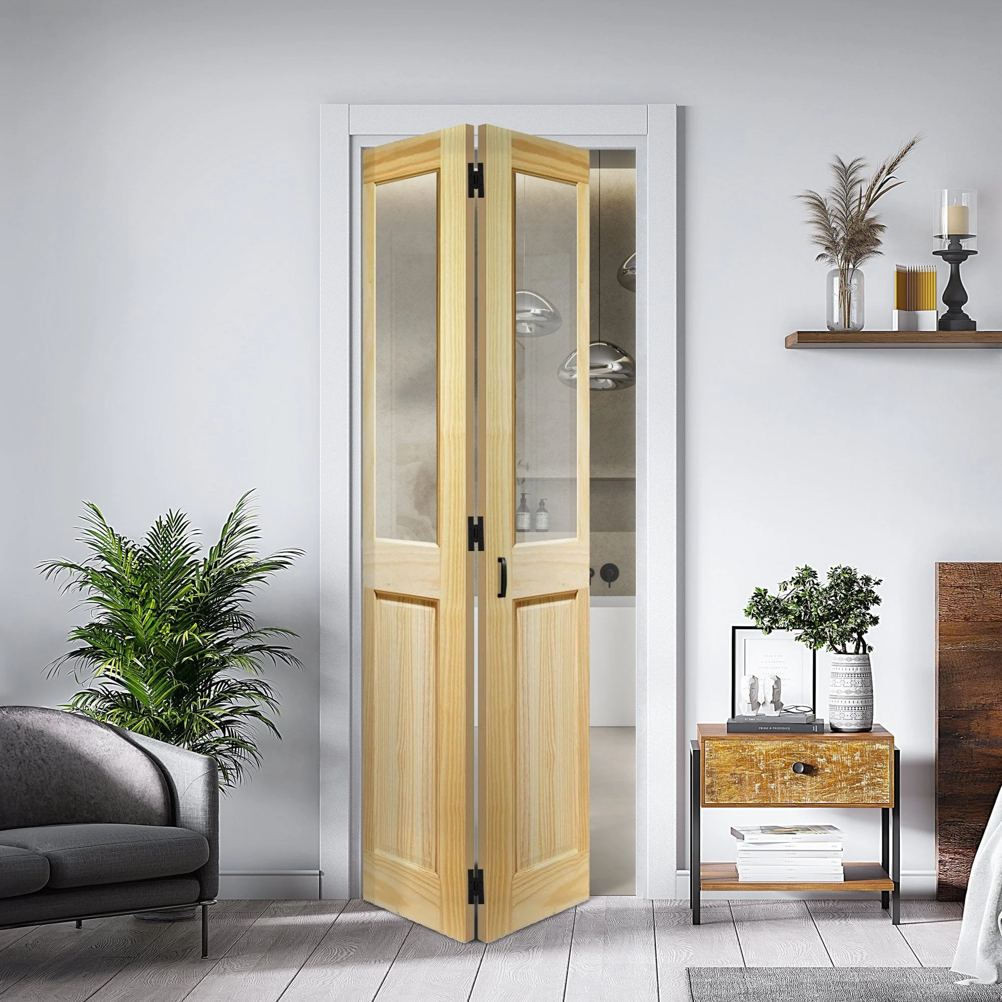 Clear Pine Internal Unfinished Malton 4 Panel 2 Light Clear Glass Bi-Fold Door