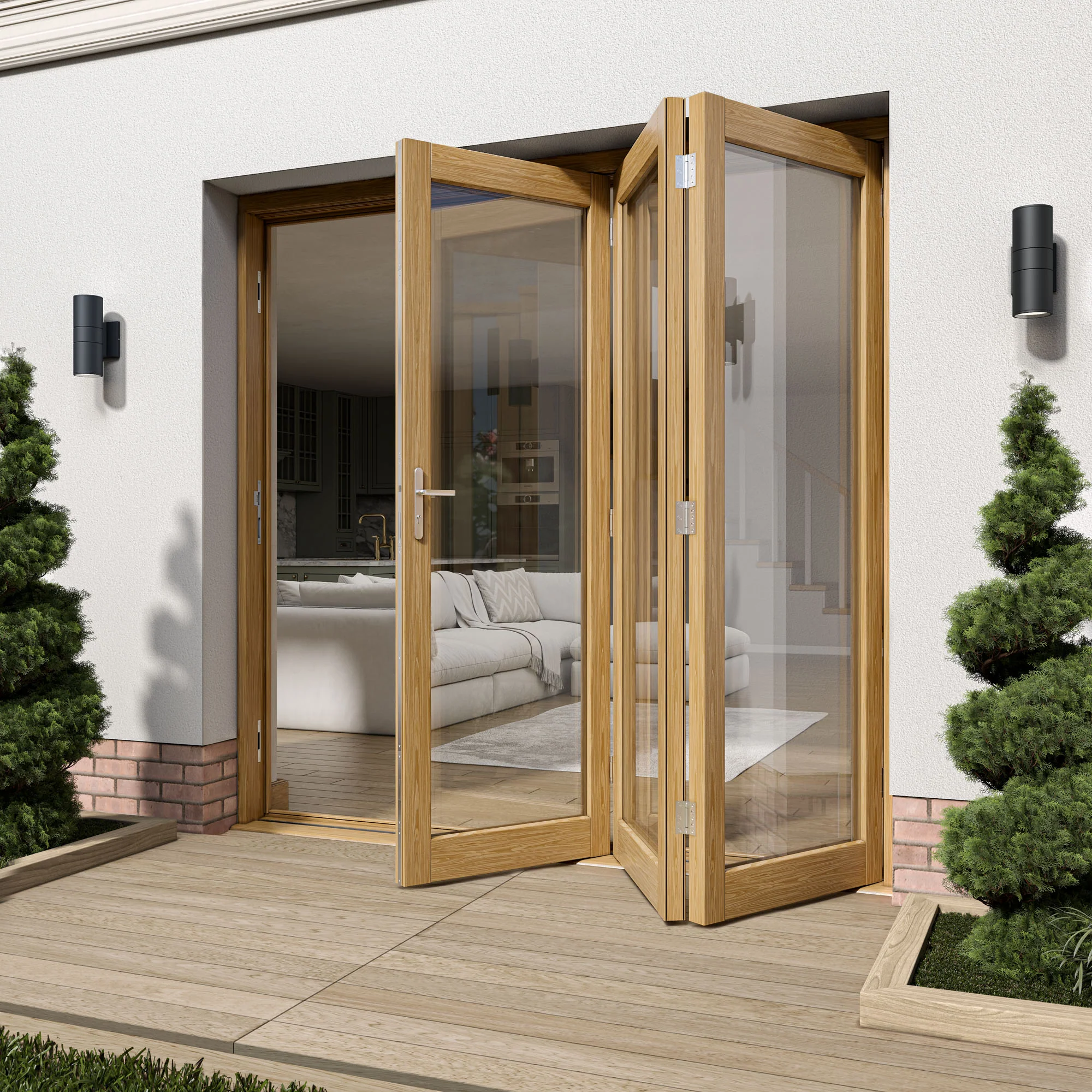 Oak External Fully Finished External Folding Patio Door Set 3+0 - Image 3