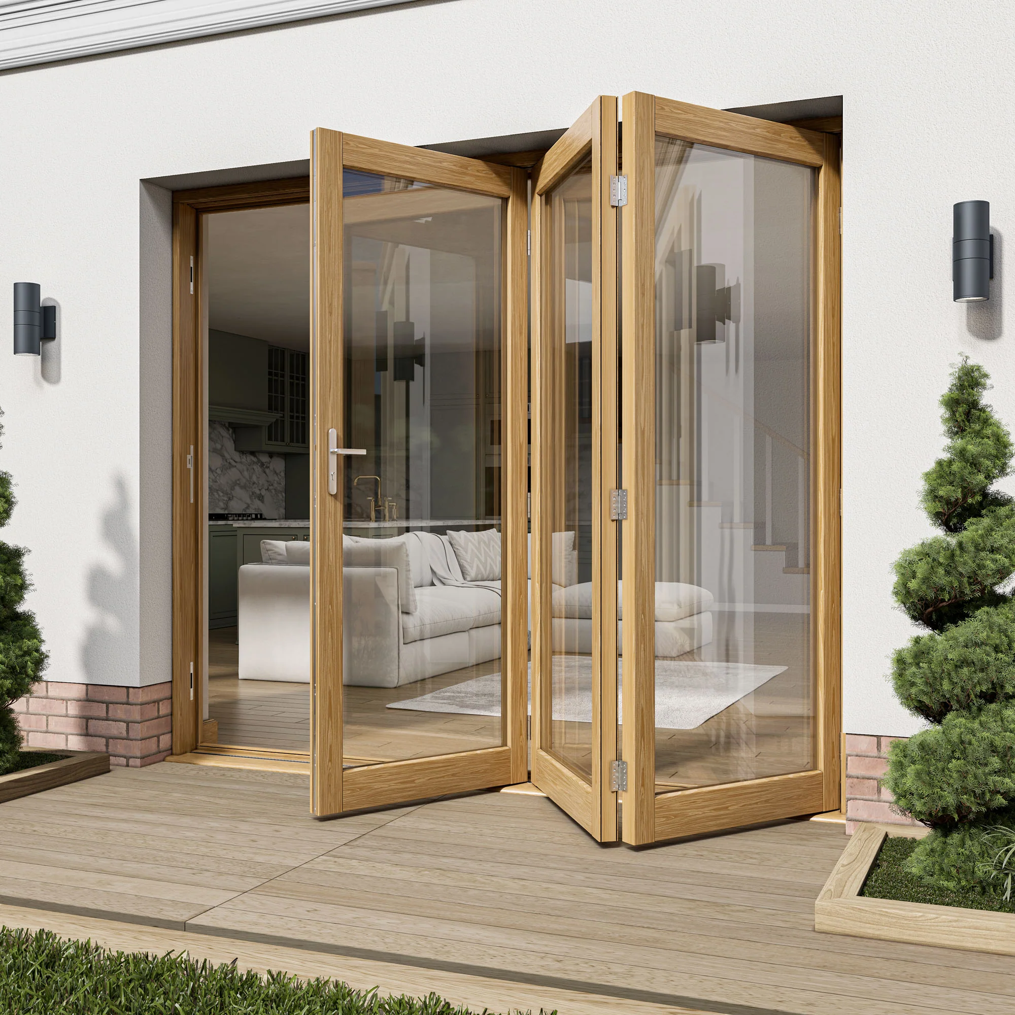 Oak External Fully Finished External Folding Patio Door Set 3+0 - Image 4