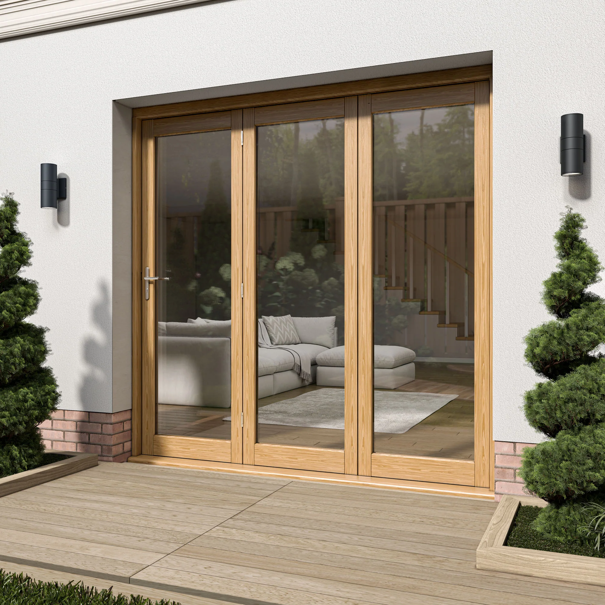 Oak External Fully Finished External Folding Patio Door Set 3+0 - Image 6