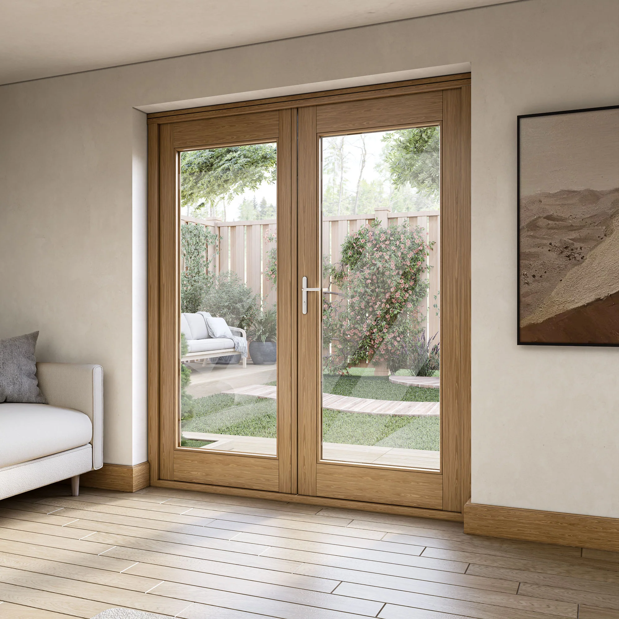 Fully Finished Oak External French Patio Door Set - Image 11
