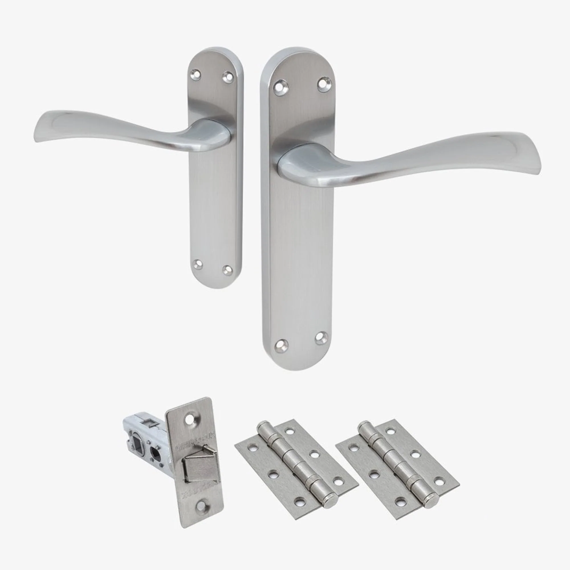 Scimitar Lever on Backplate Fire Door Handle Set - Satin Chrome
