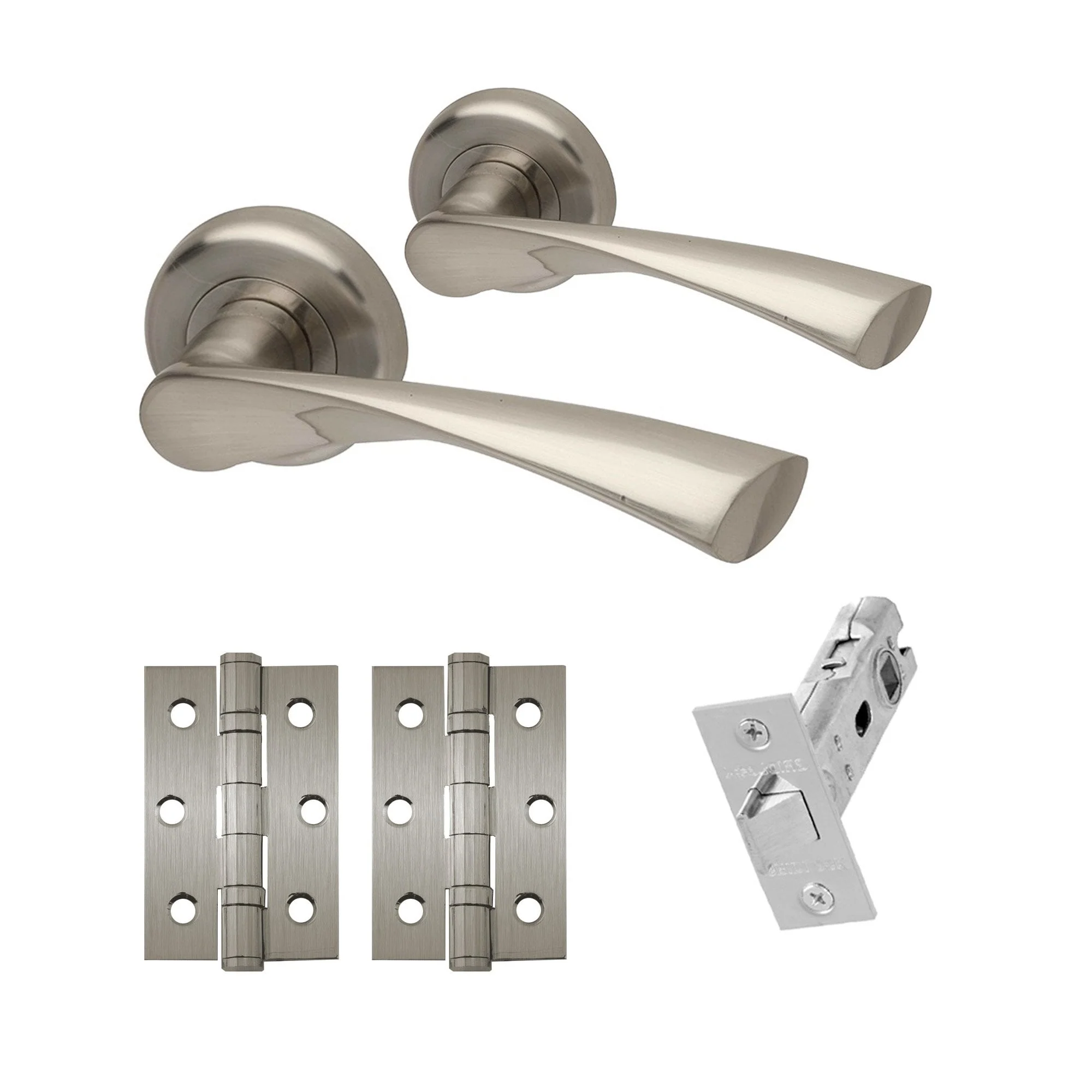 Zeta Lever On Round Rose Handle Set - Satin Nickel Plated