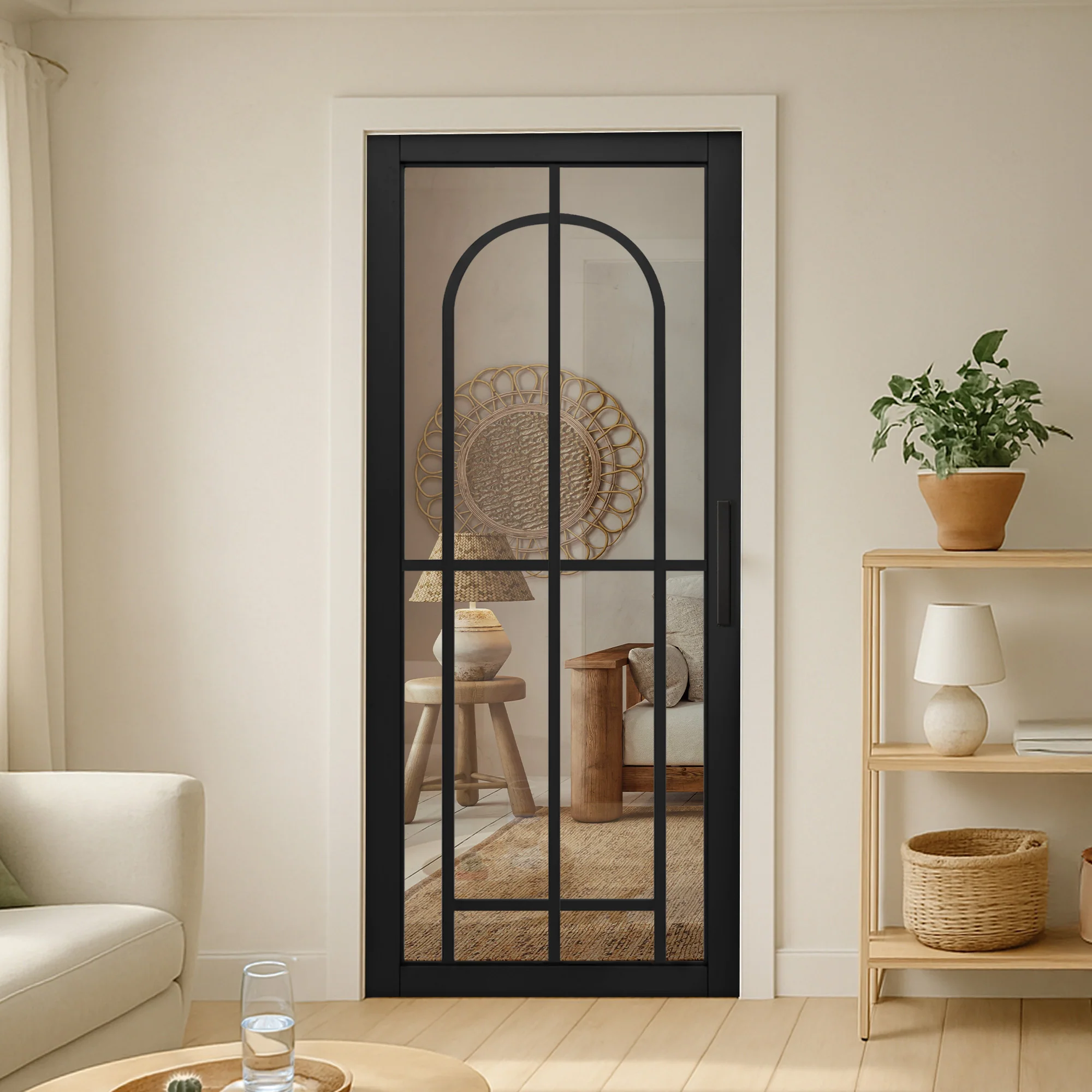 Jet Black Internal Fully Finished 10 Light Arch Industrial Studio Door