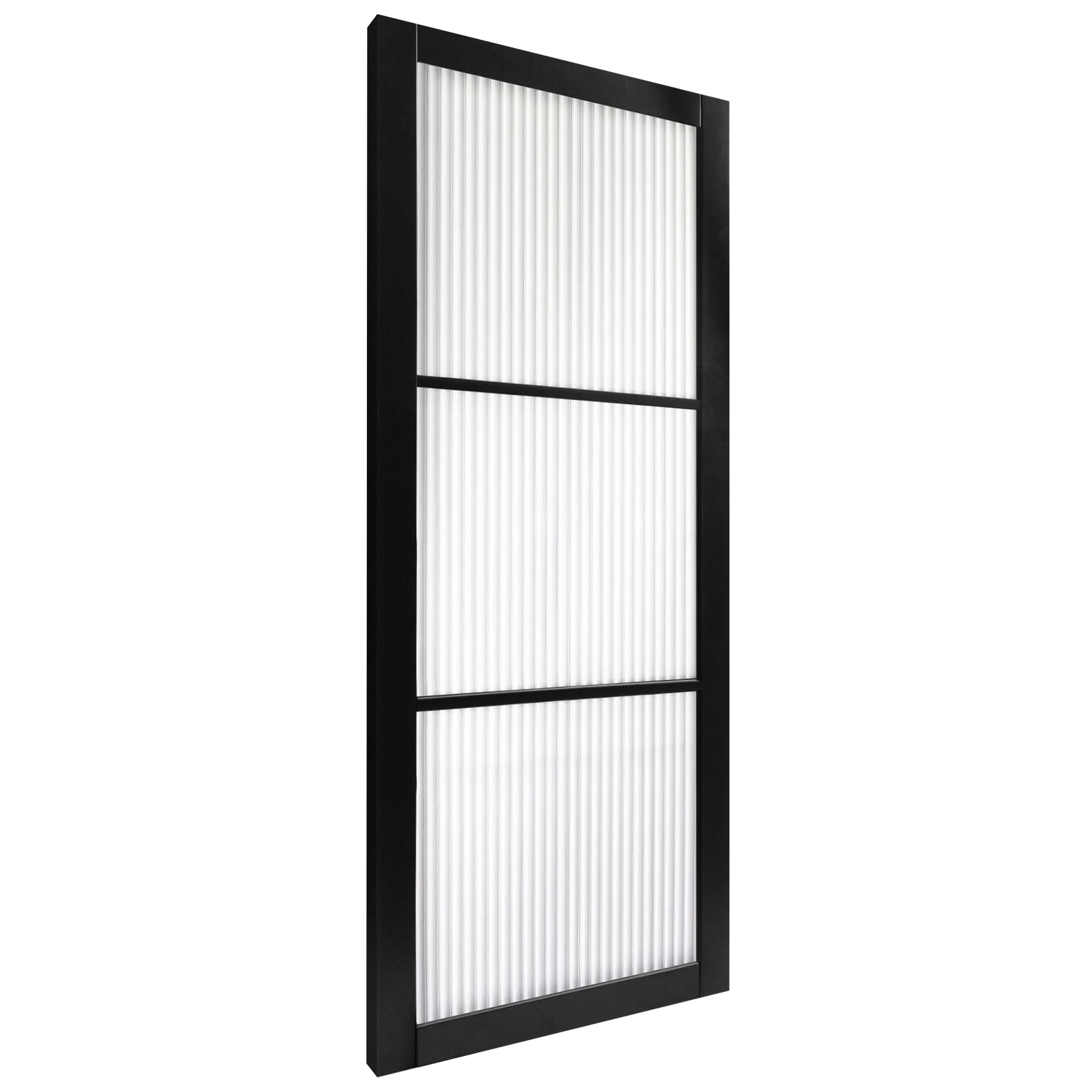 Jet Black Internal Fully Finished 3 Light Reeded Glass Industrial Studio Door - Image 2