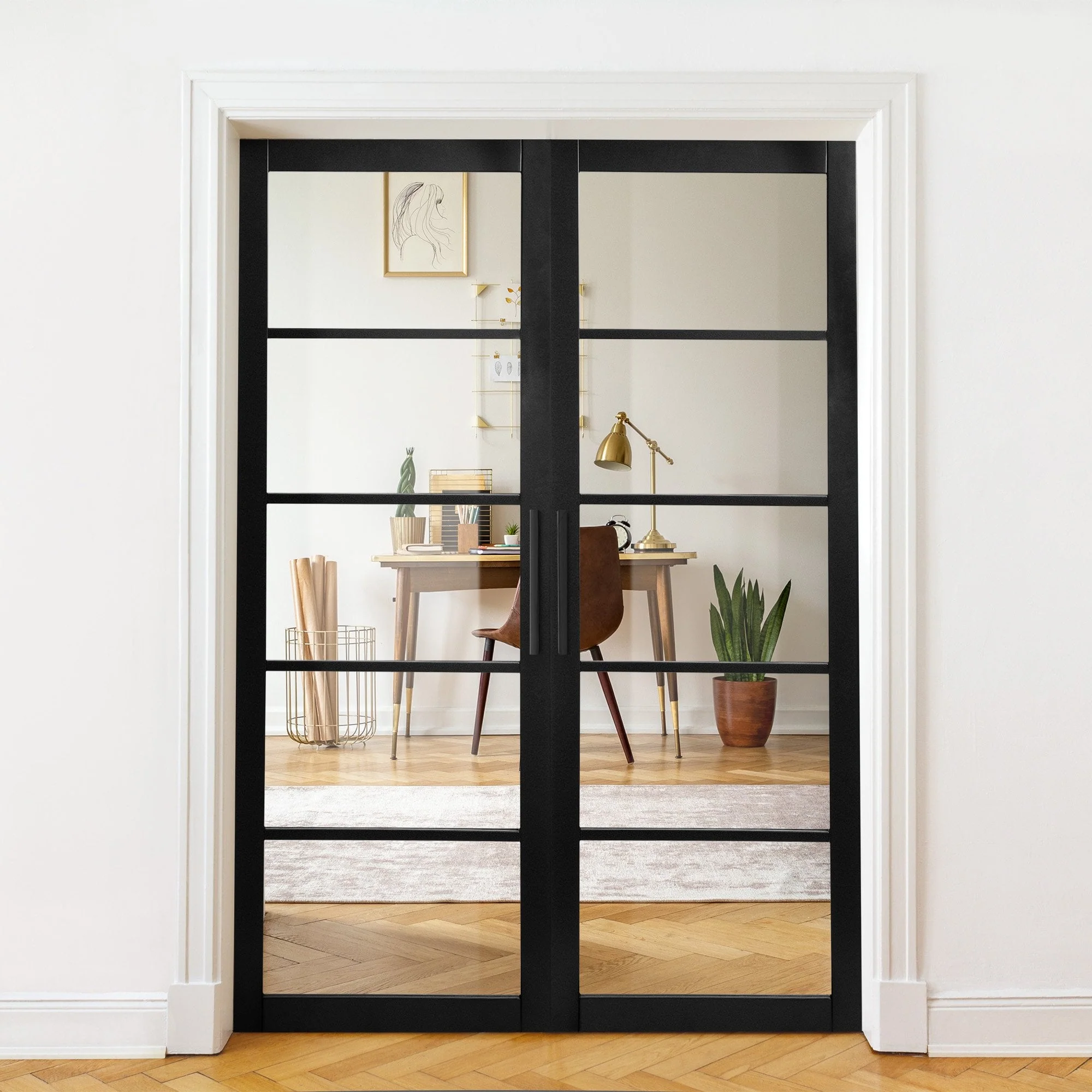 Jet Black Internal Fully Finished Industrial Studio 5 Light Clear Glass Door - Image 6