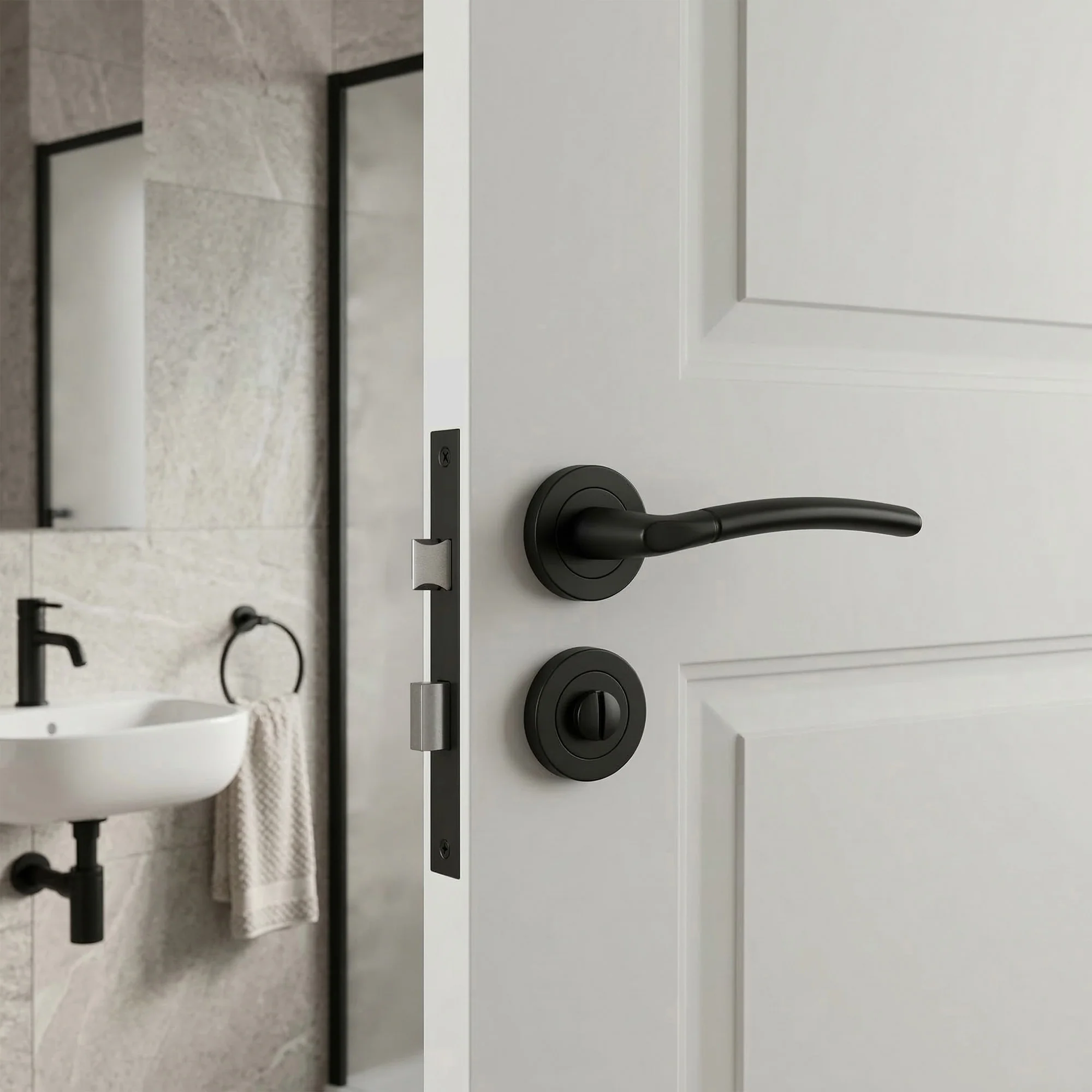 Nemo Privacy Internal Lever Door Handle Set - Matt Black - Image 2