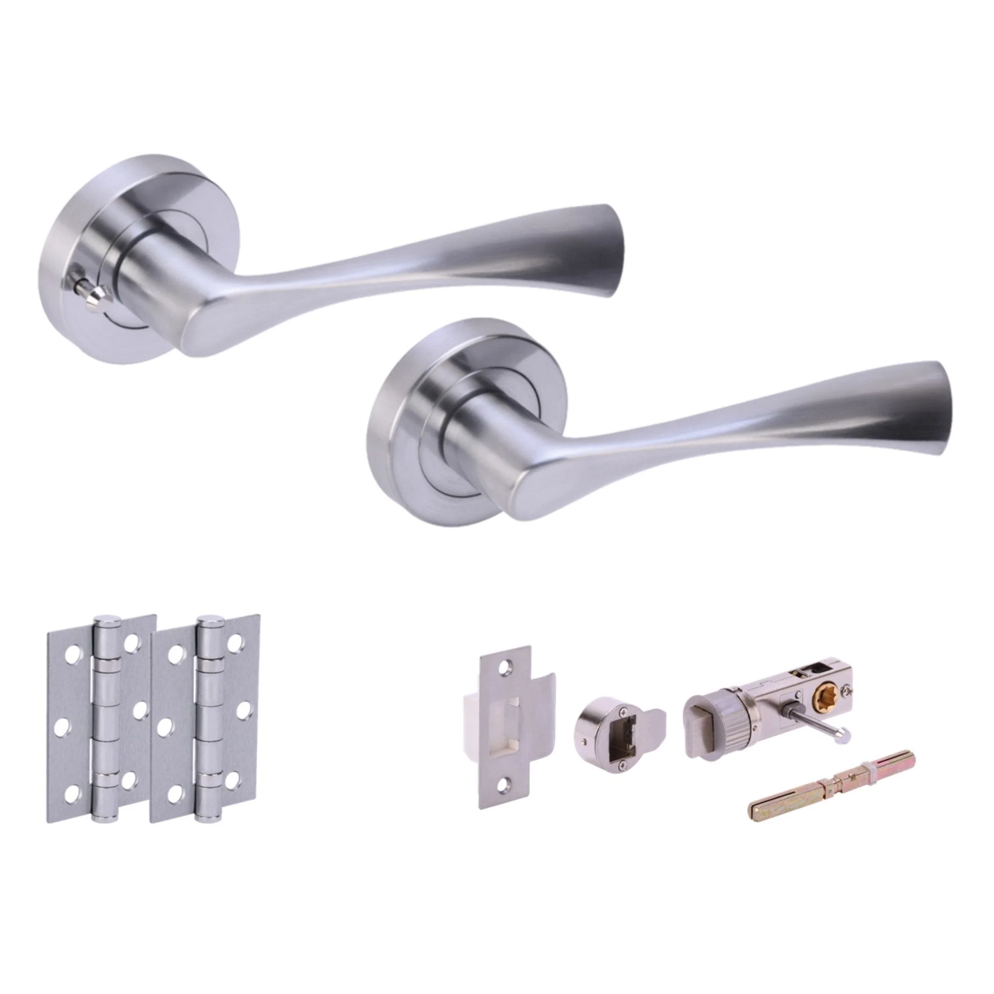 Oasis Round Rose Lever Door Bathroom Handle Set - Satin Chrome