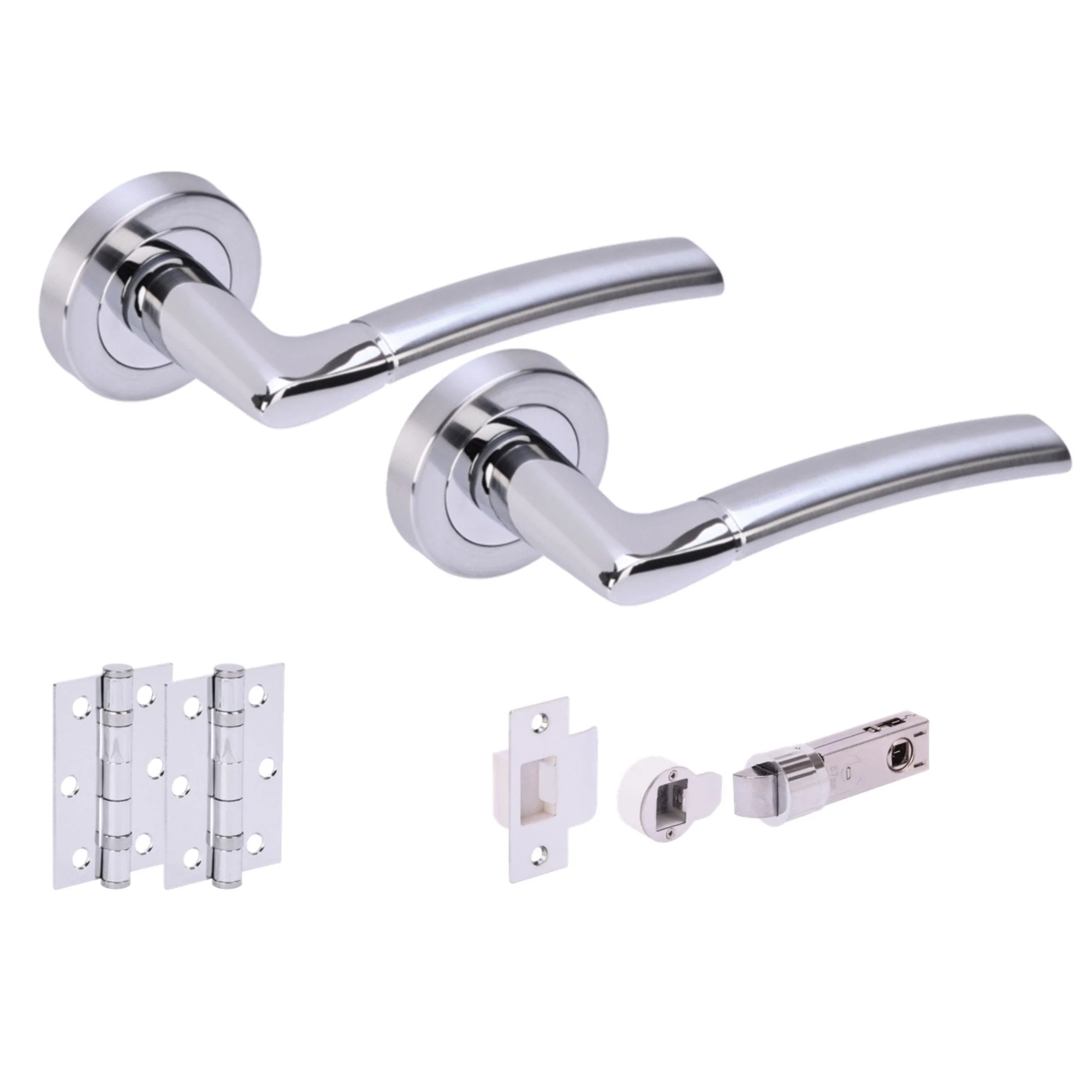 Orbit Round Rose Lever Door Handle Set - Polished and Satin Chrome