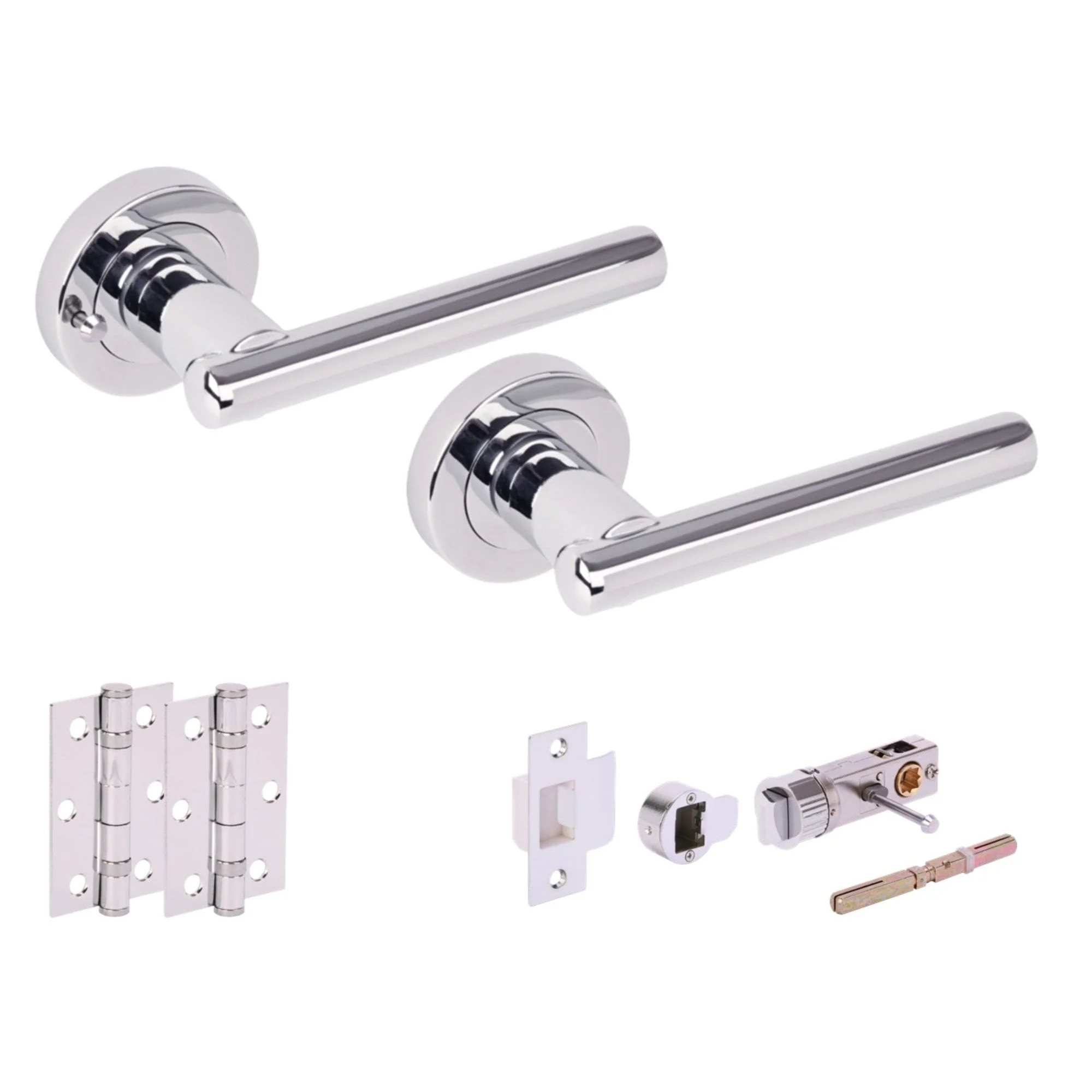 Solus Round Rose Lever Door Bathroom Handle Set - Polished Chrome