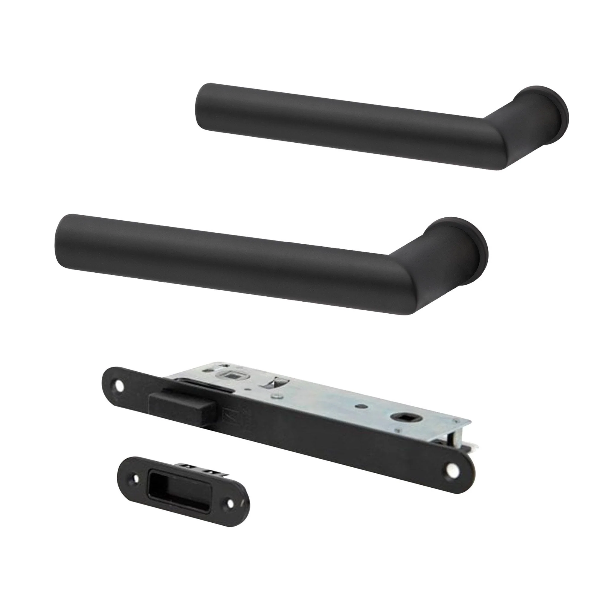 Studio Industrial Round Rose Lever Door Handle Set - Matt Black