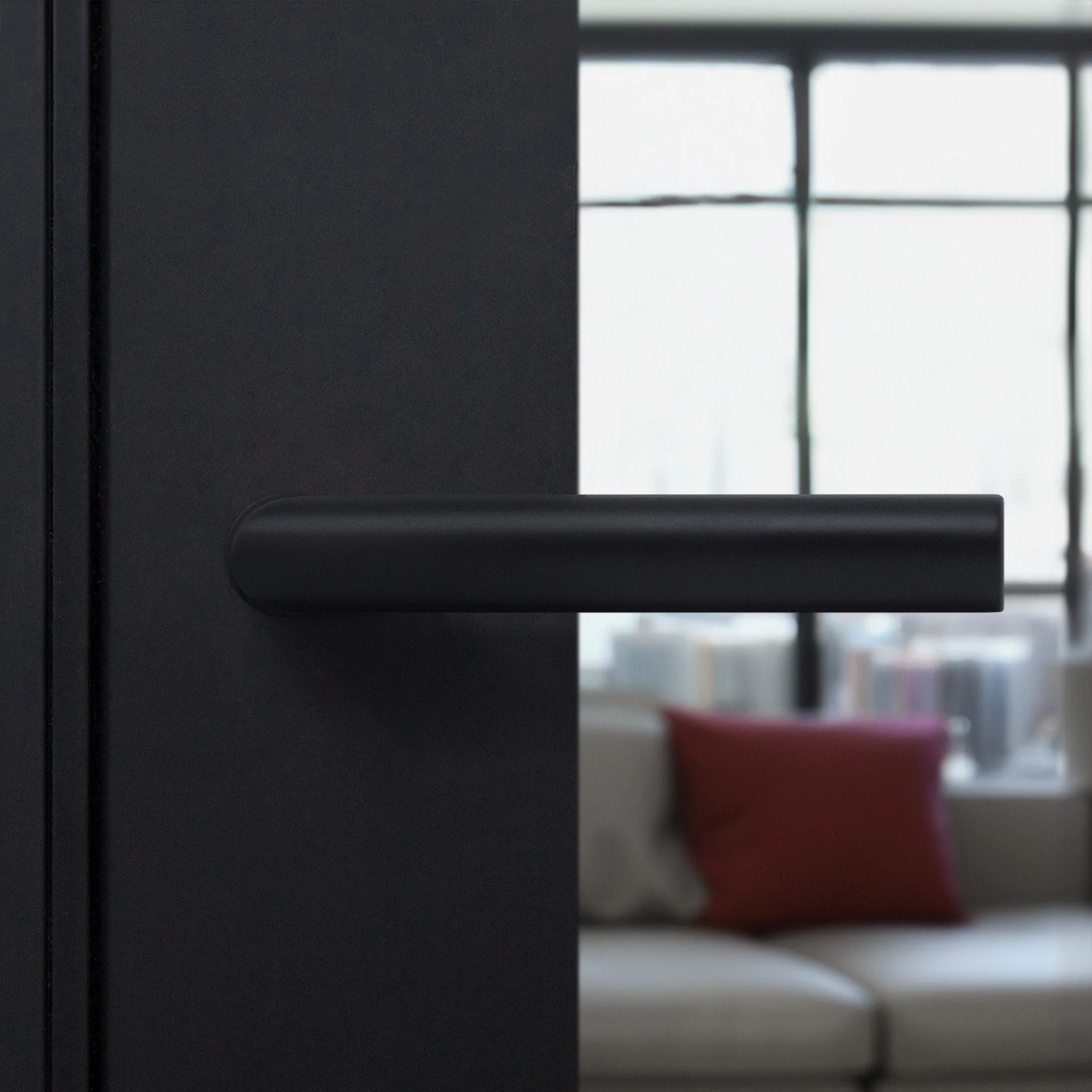 Studio Industrial Round Rose Lever Door Handle Set - Matt Black - Image 2