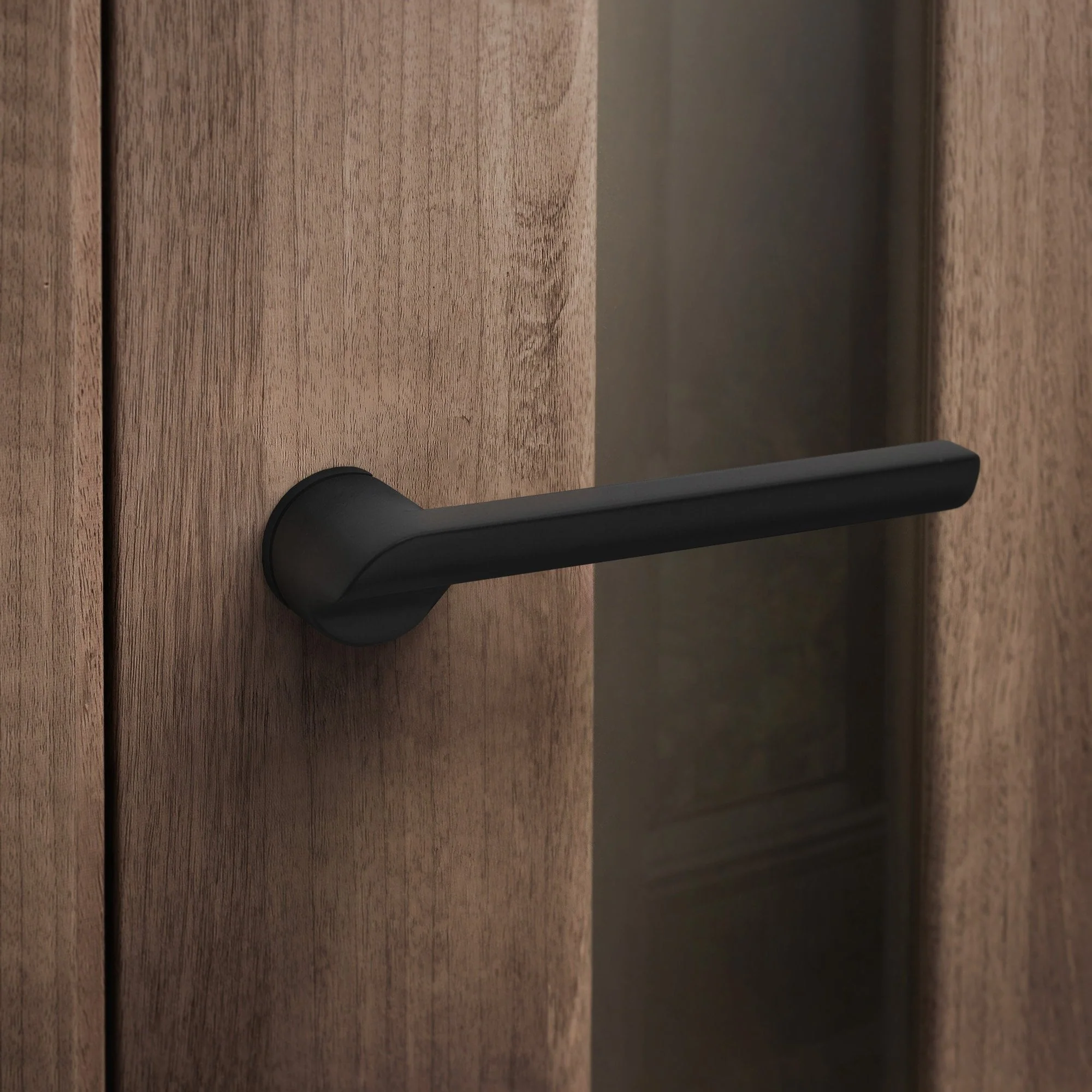 Studio Industrial Round Rose Lever Door Handle Set - Matt Black - Image 3