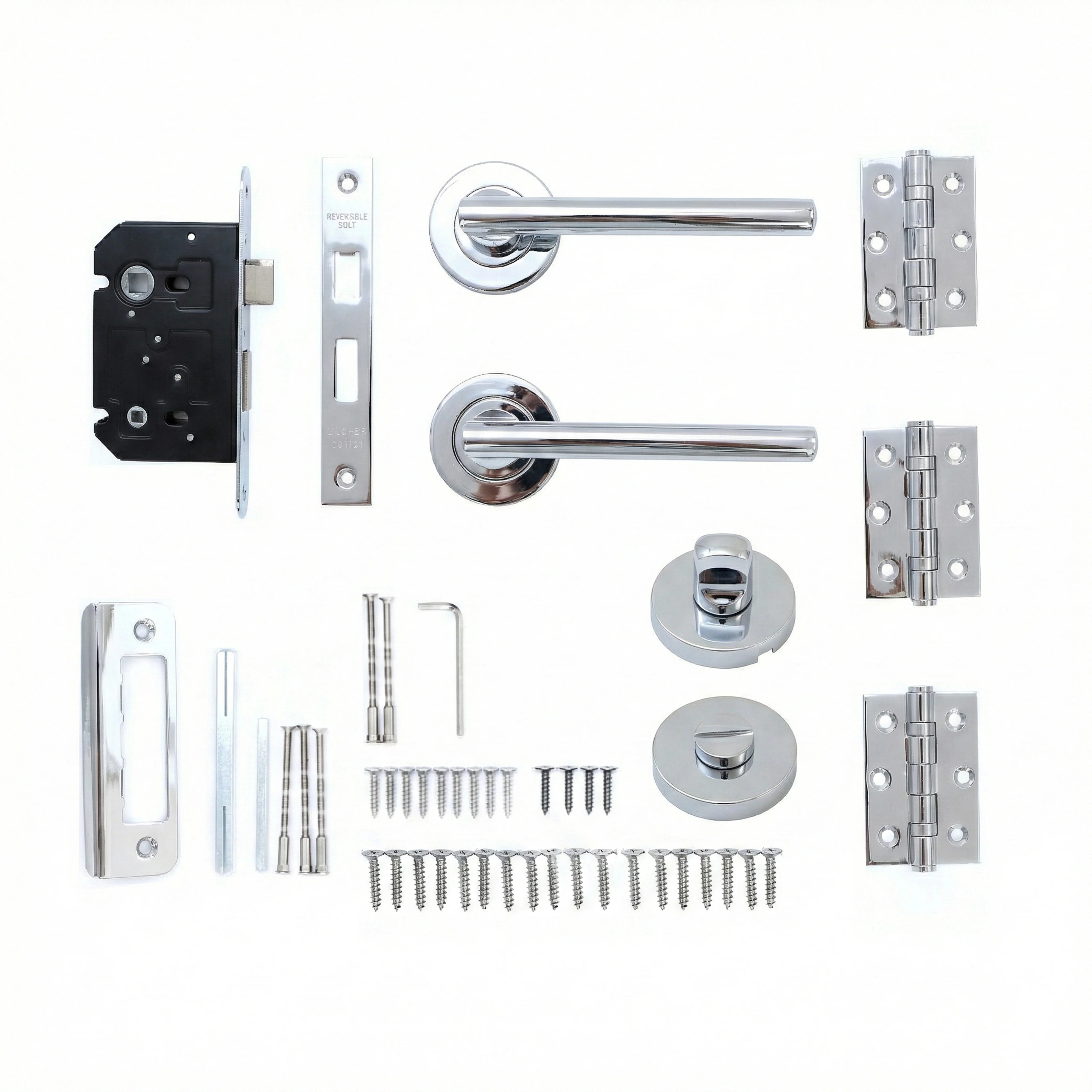 Superior Luna Lever on Round Rose Bathroom Handle Set - Polished Stainless Steel - Image 7