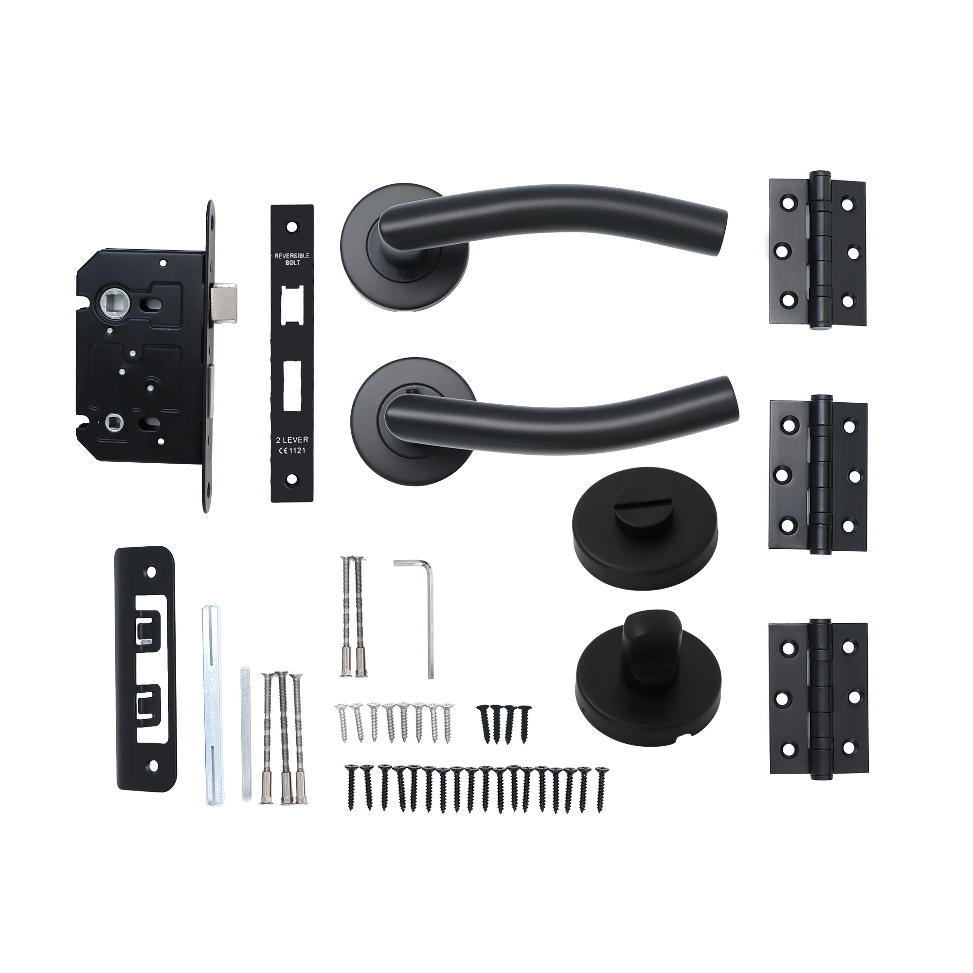 Superior Miranda Lever on Round Rose Bathroom Handle Set - Matt Black