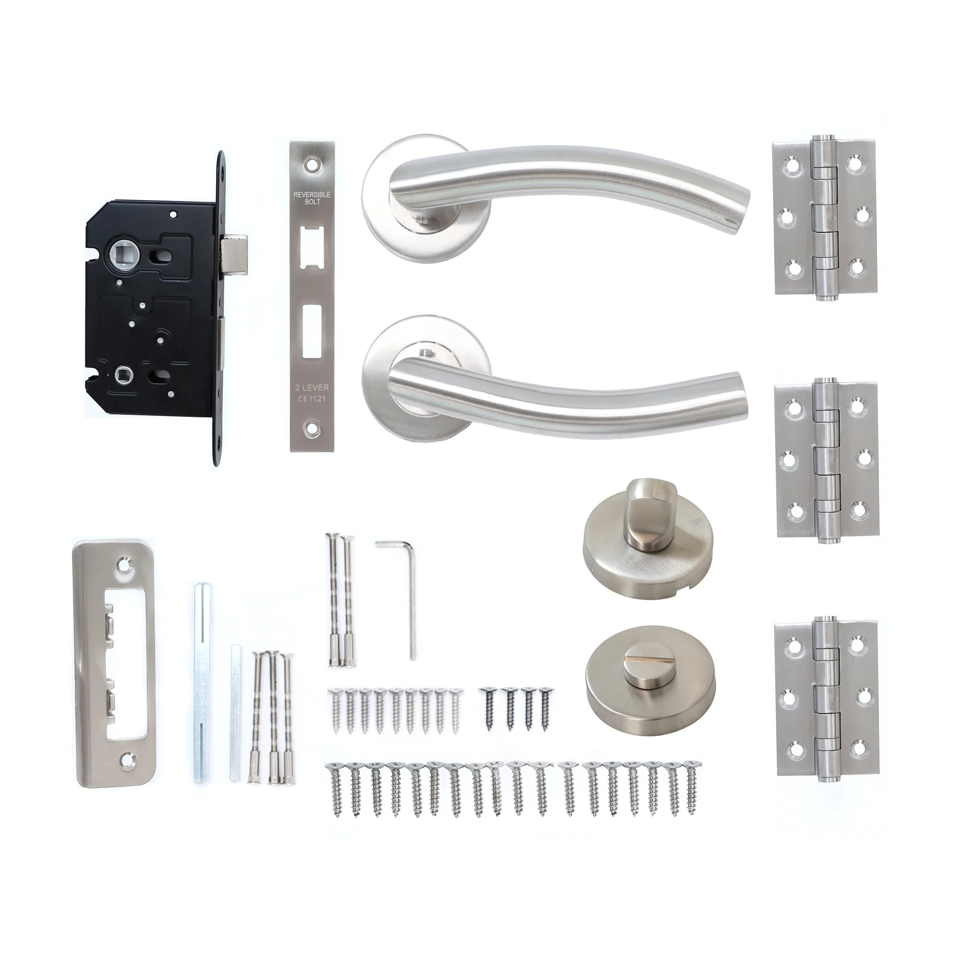 Superior Miranda Lever on Round Rose Bathroom Handle Set - Satin Stainless Steel