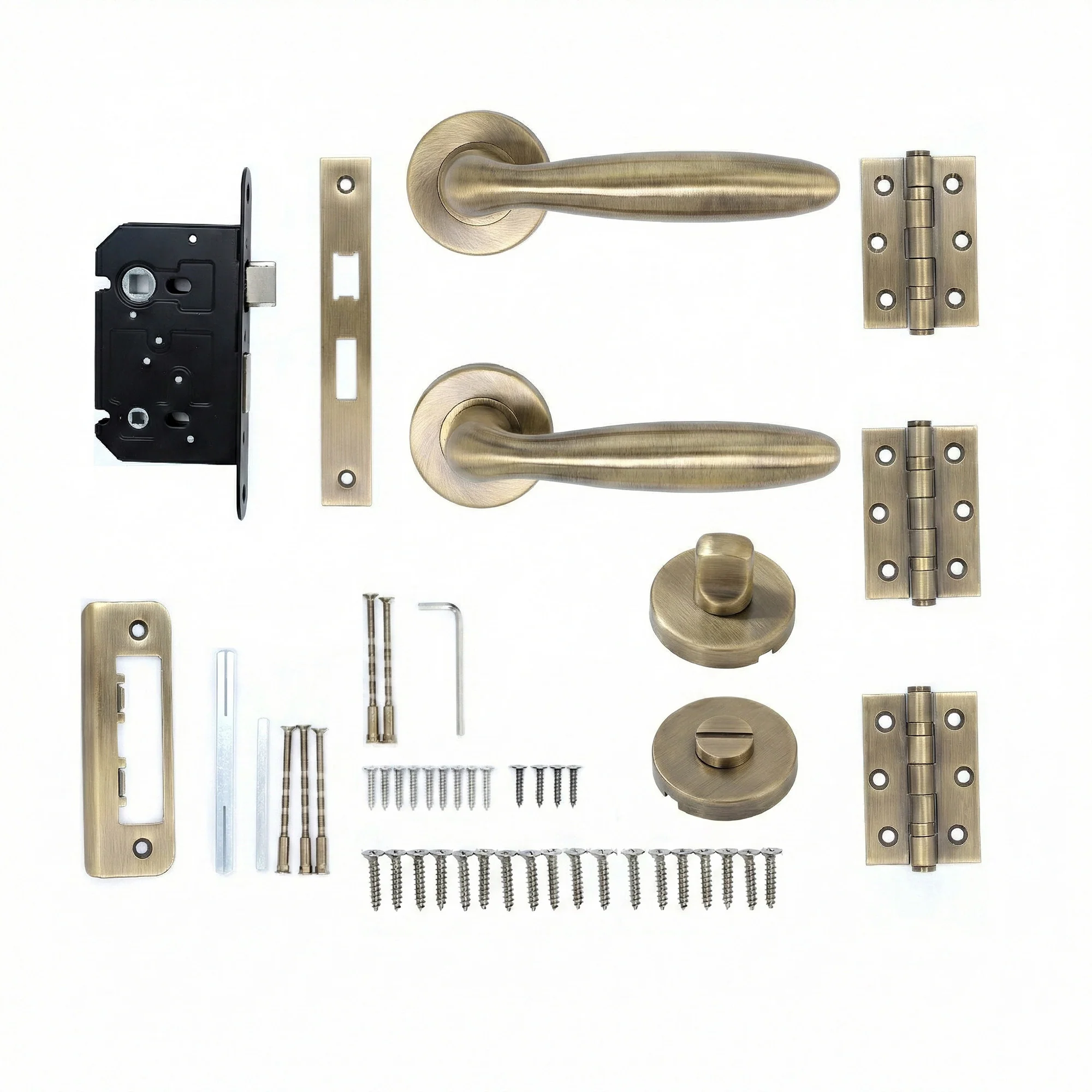 Superior Sirius Lever on Round Rose Bathroom Handle Set - Antique Brass