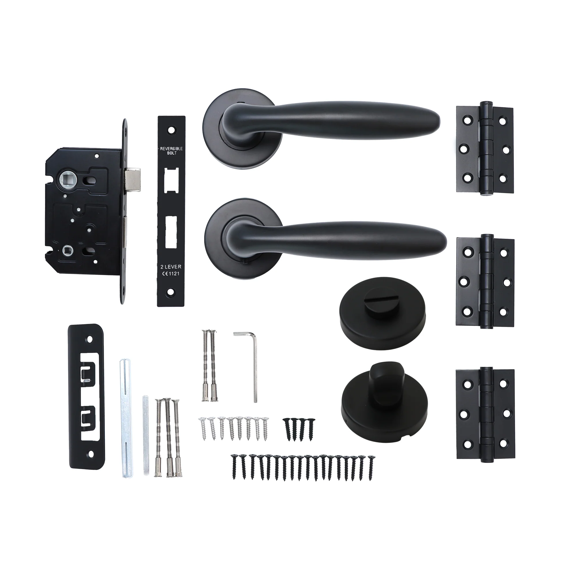 Superior Sirius Lever on Round Rose Bathroom Handle Set - Matt Black