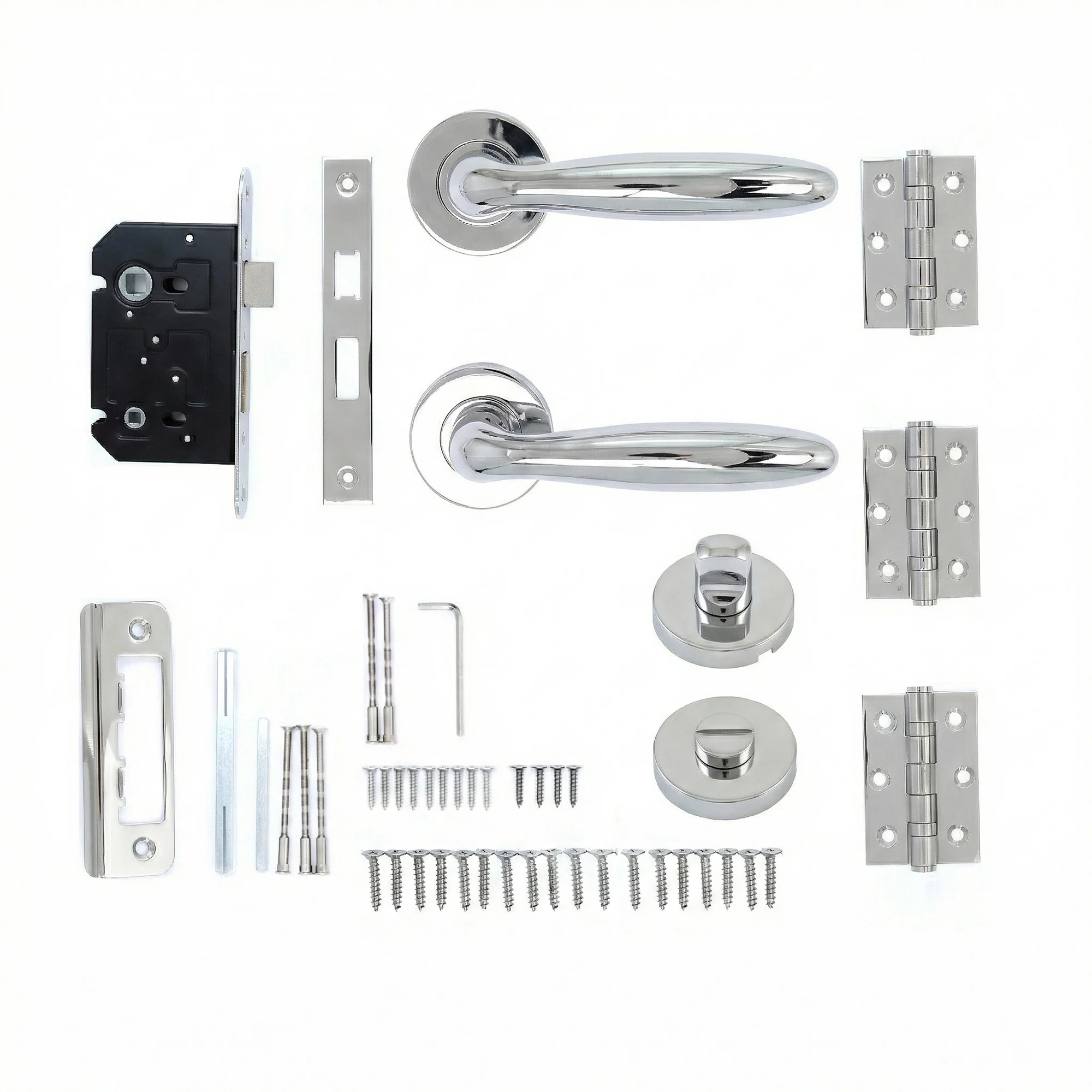 Superior Sirius Lever on Round Rose Bathroom Handle Set - Polished Stainless Steel