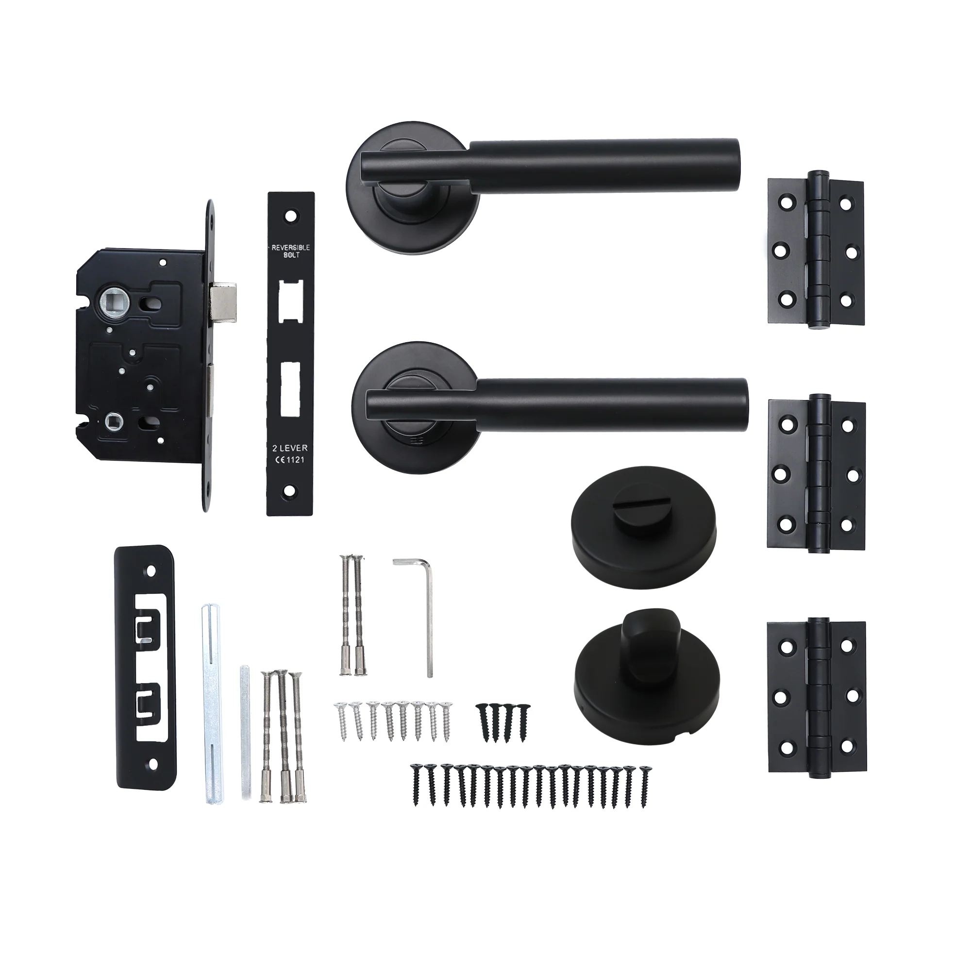 Superior Titan Lever on Round Rose Bathroom Handle Set - Matt Black