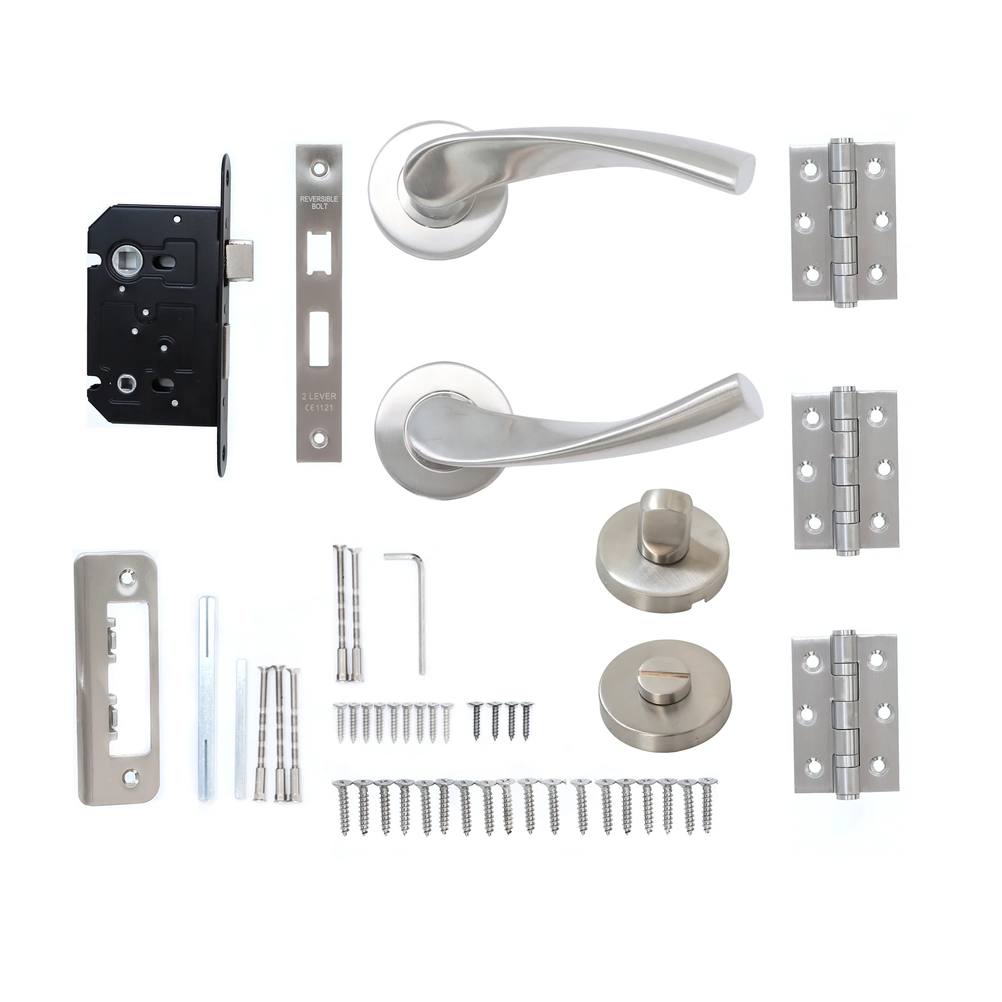 Superior Vega Lever on Round Rose Bathroom Handle Set - Satin Stainless Steel