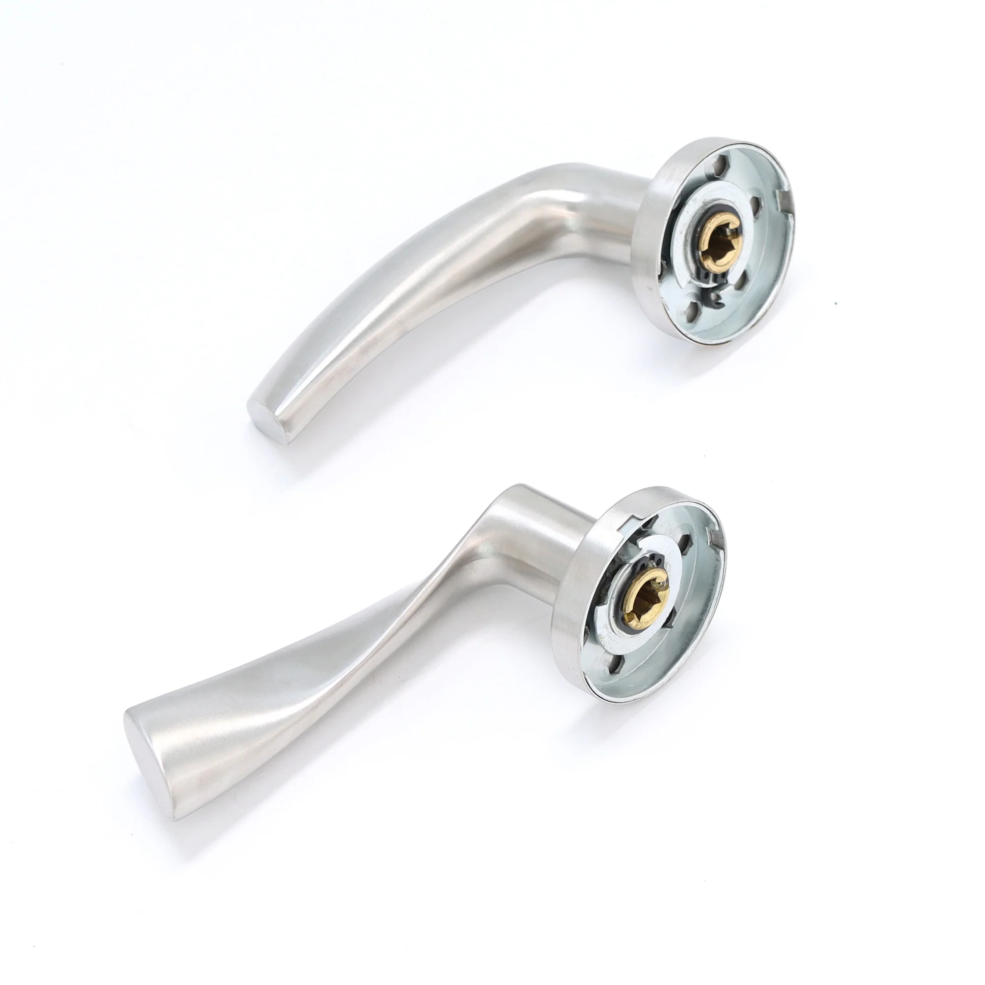 Superior Vega Lever on Round Rose Bathroom Handle Set - Satin Stainless Steel - Image 6