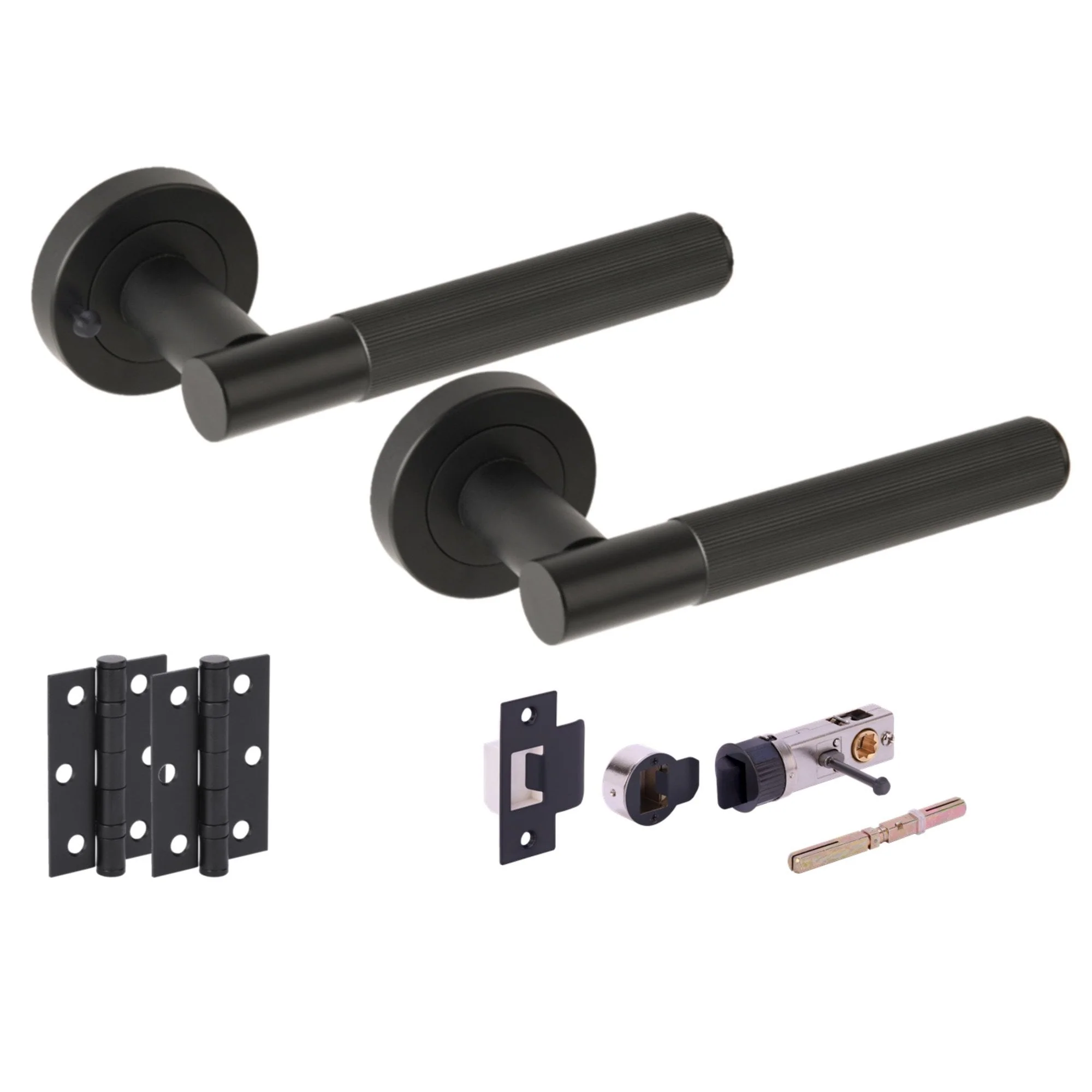 Vida Round Rose Lever Door Bathroom Handle Set - Matt Black