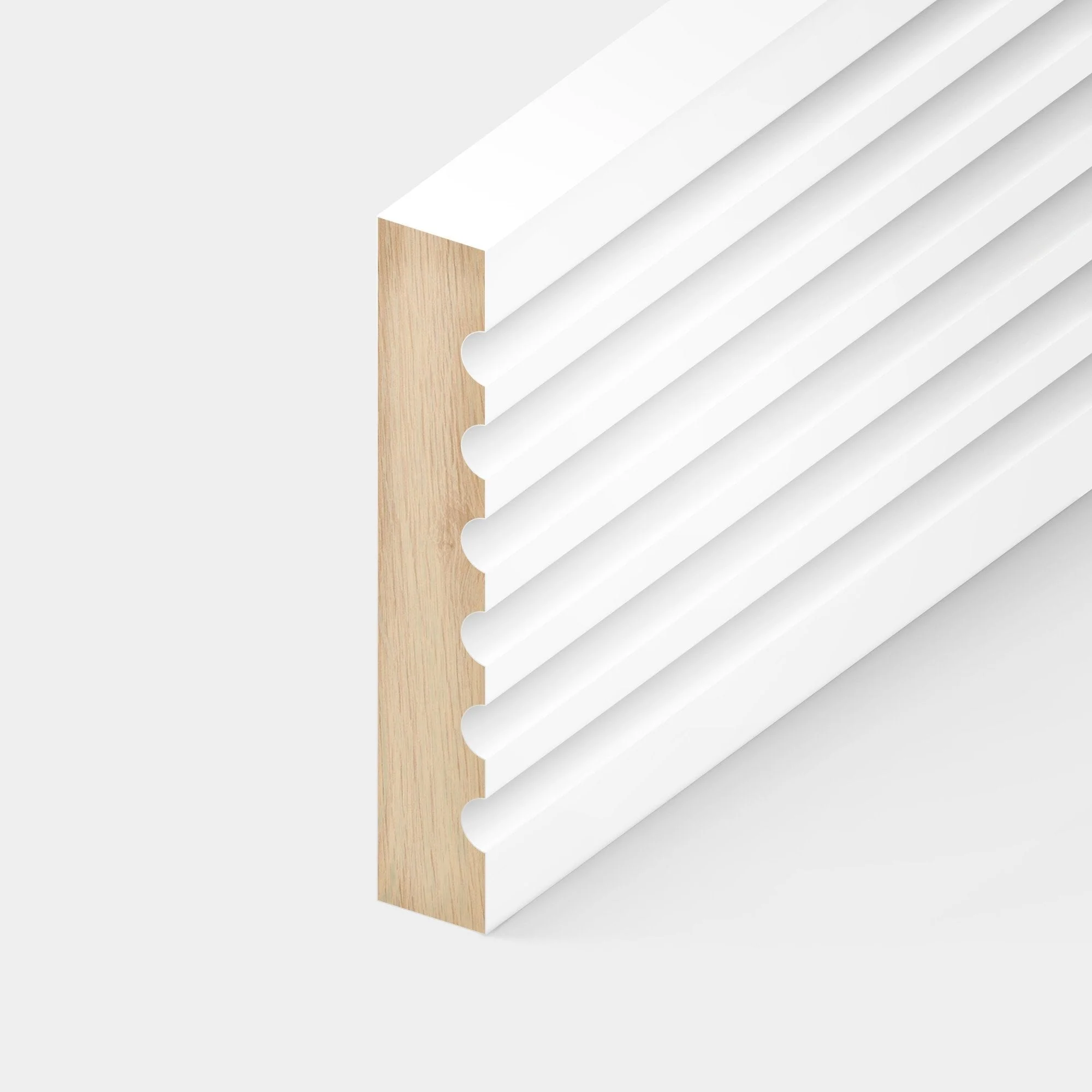 2.4m White Painted Fluted Base Moulding 14mm x 92mm