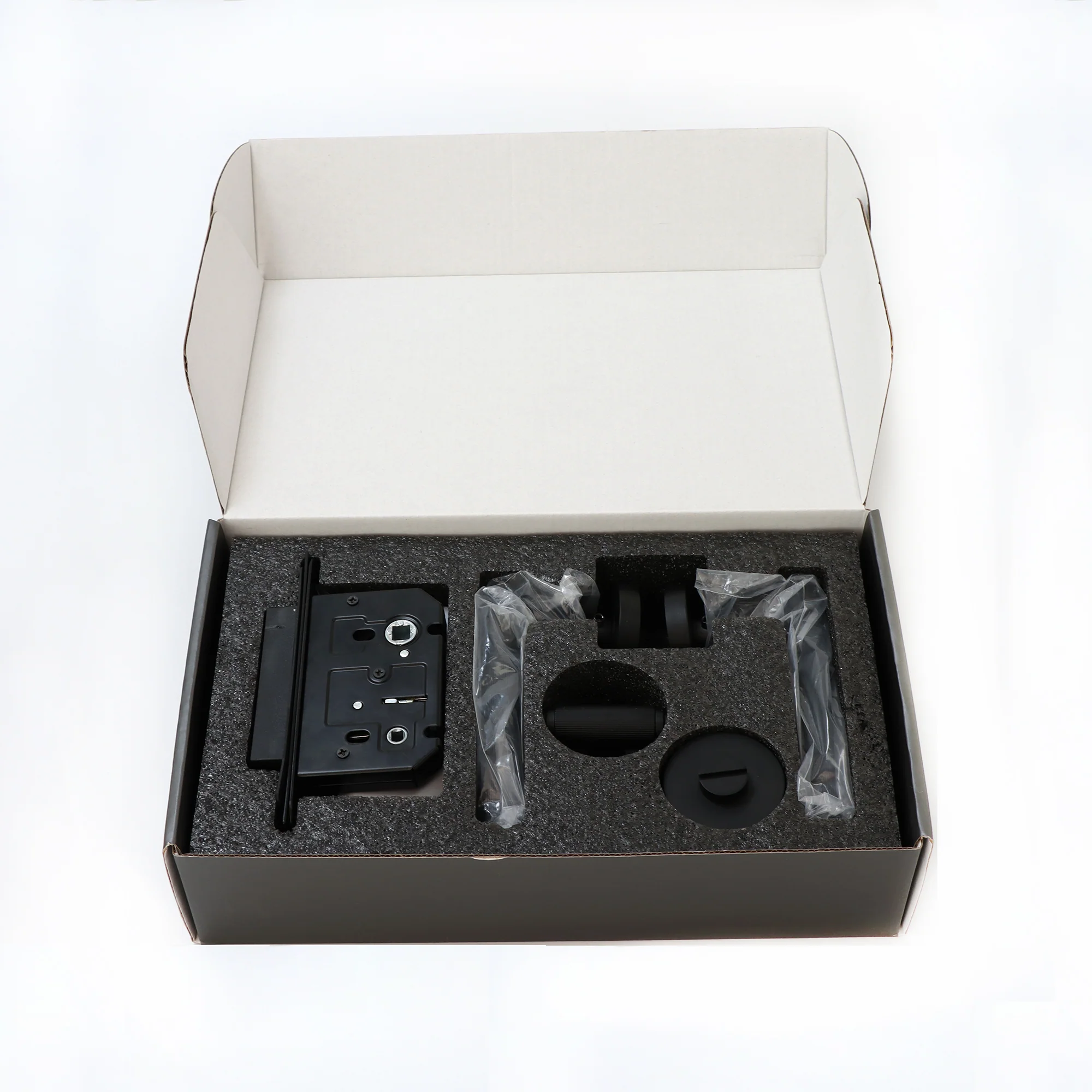 Fluted Lever on Round Rose Bathroom Door Handle Set - Matt Black - Image 4