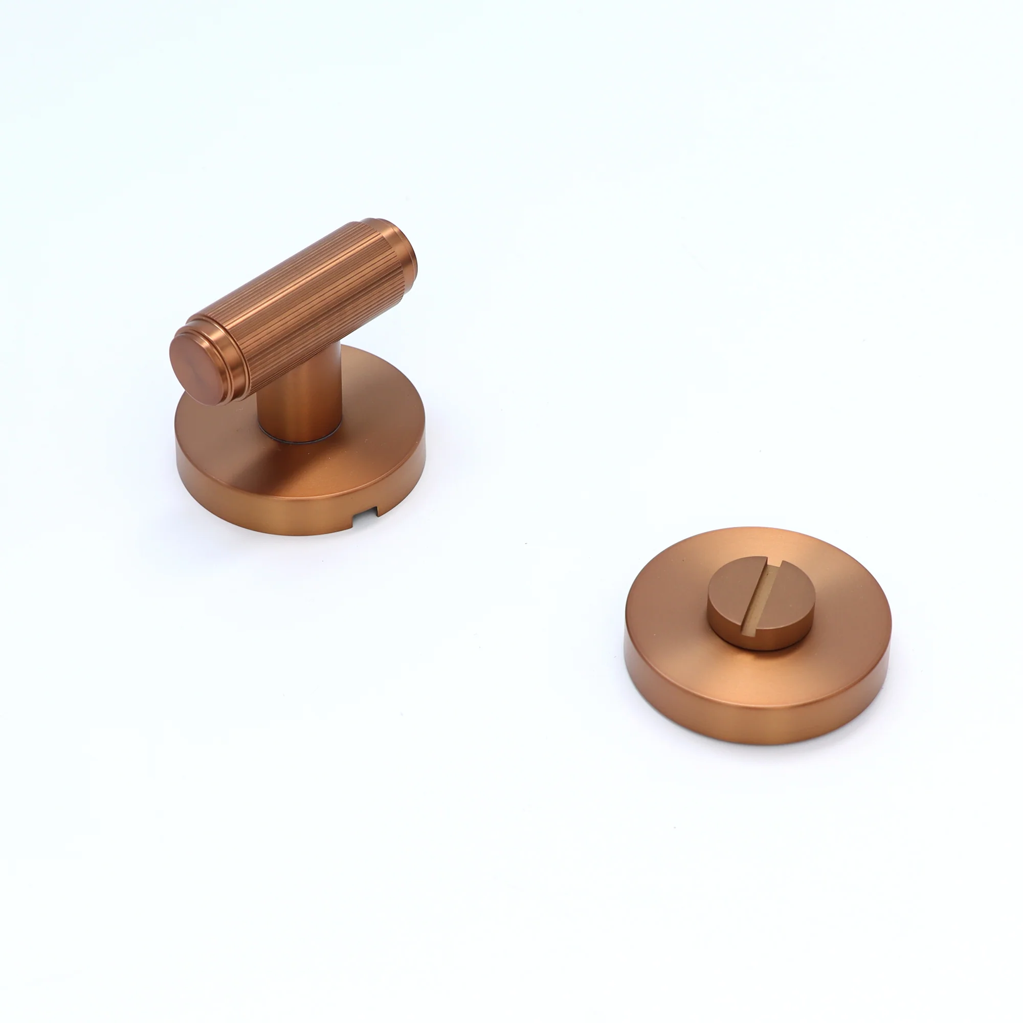 Fluted Lever on Round Rose Bathroom Door Handle Set - Rose Gold - Image 2