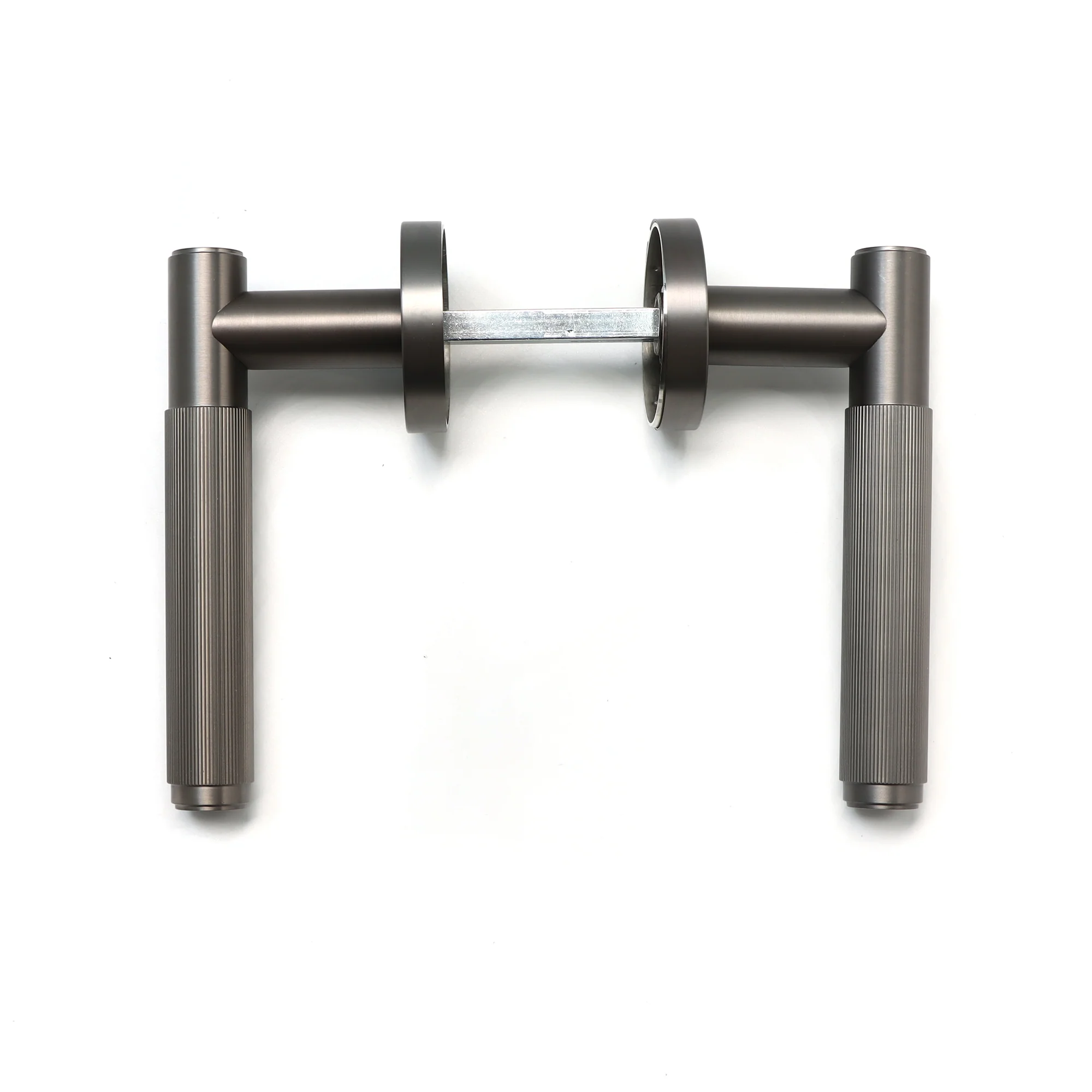 Fluted Lever on Round Rose Door Handle Set - Gun Metal - Image 5