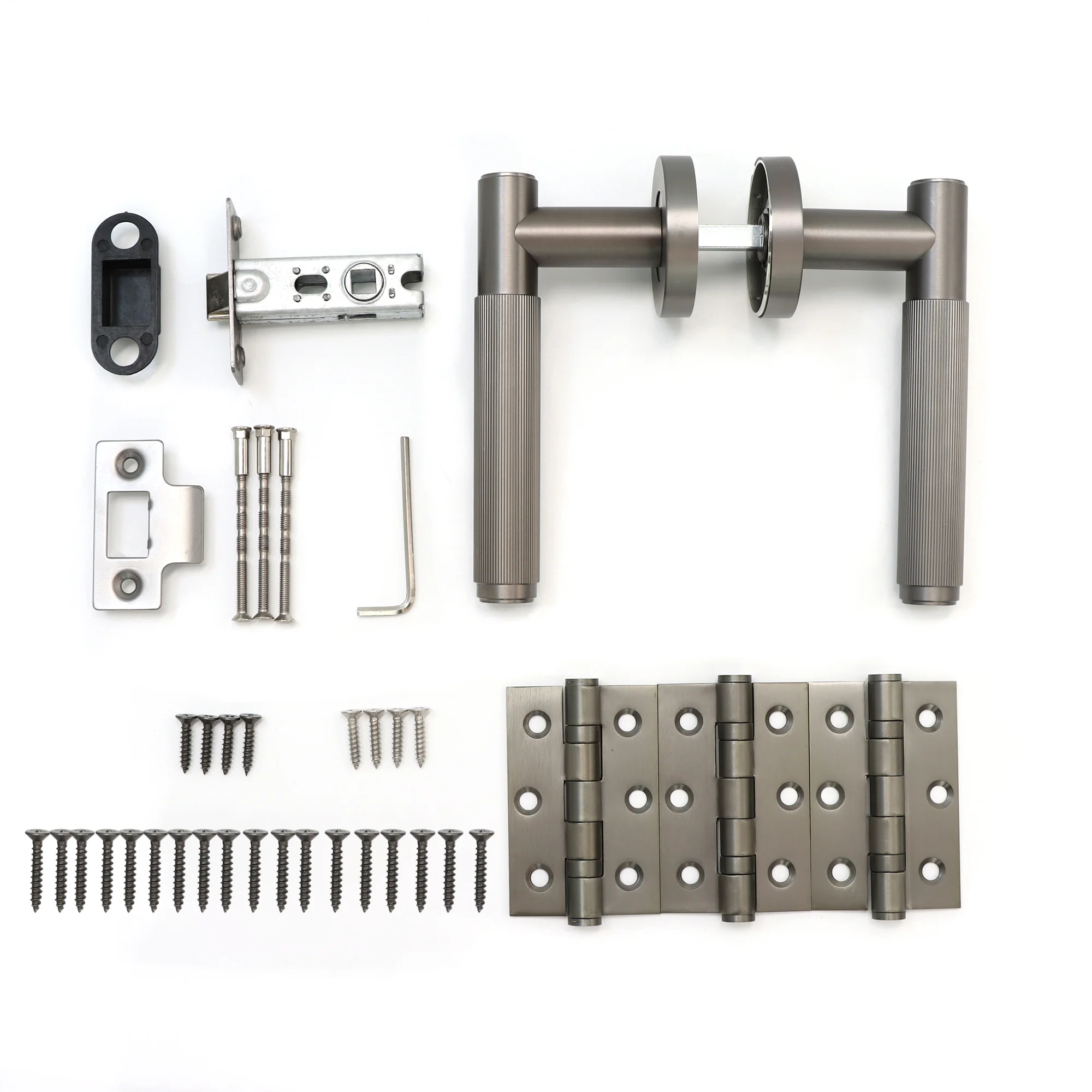 Fluted Lever on Round Rose Door Handle Set - Gun Metal - Image 6