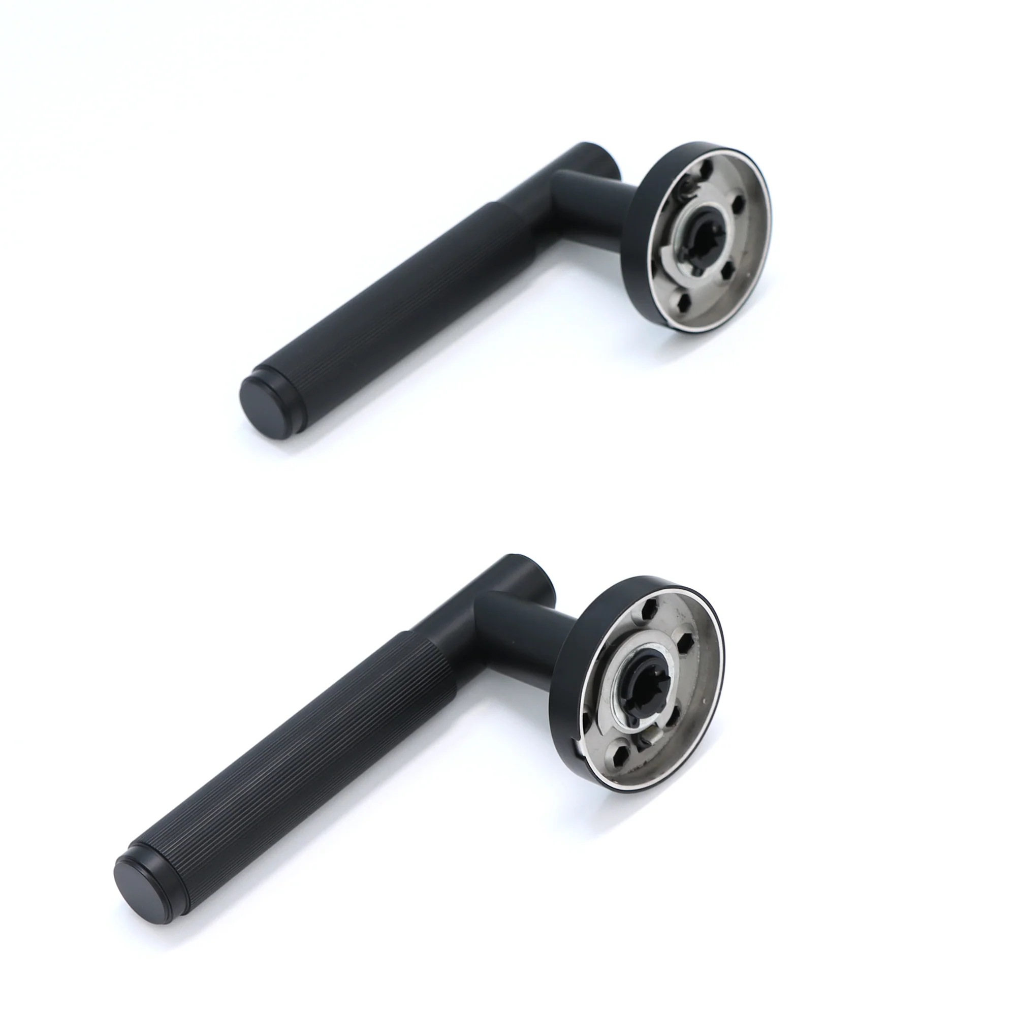 Fluted Lever on Round Rose Door Handle Set - Matt Black - Image 6