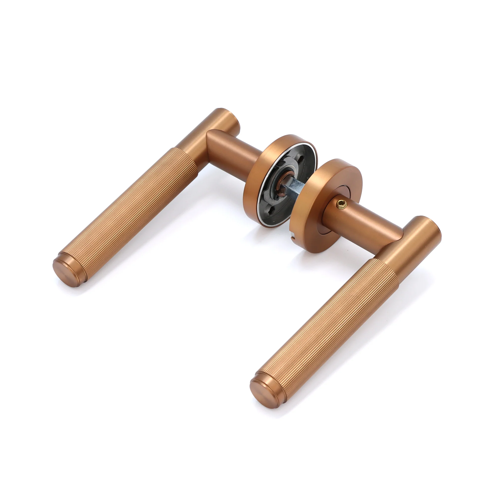 Fluted Lever on Round Rose Door Handle Set - Rose Gold - Image 2