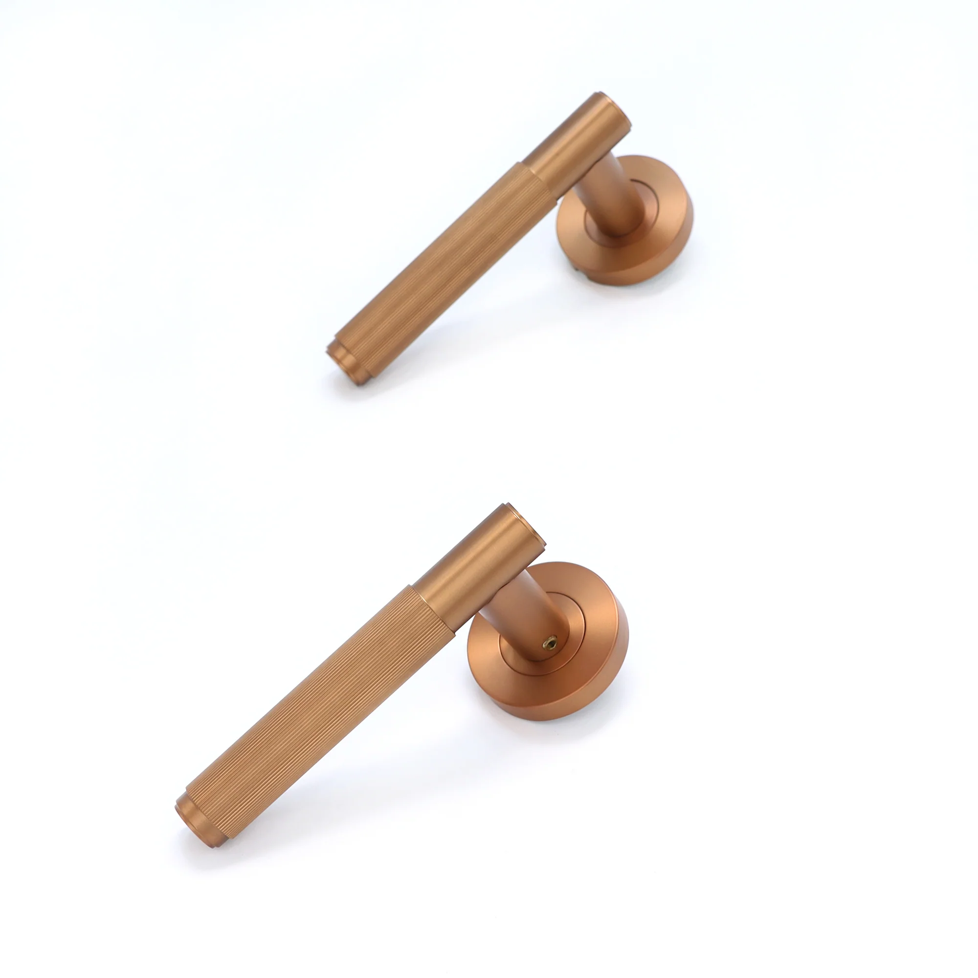 Fluted Lever on Round Rose Door Handle Set - Rose Gold - Image 3