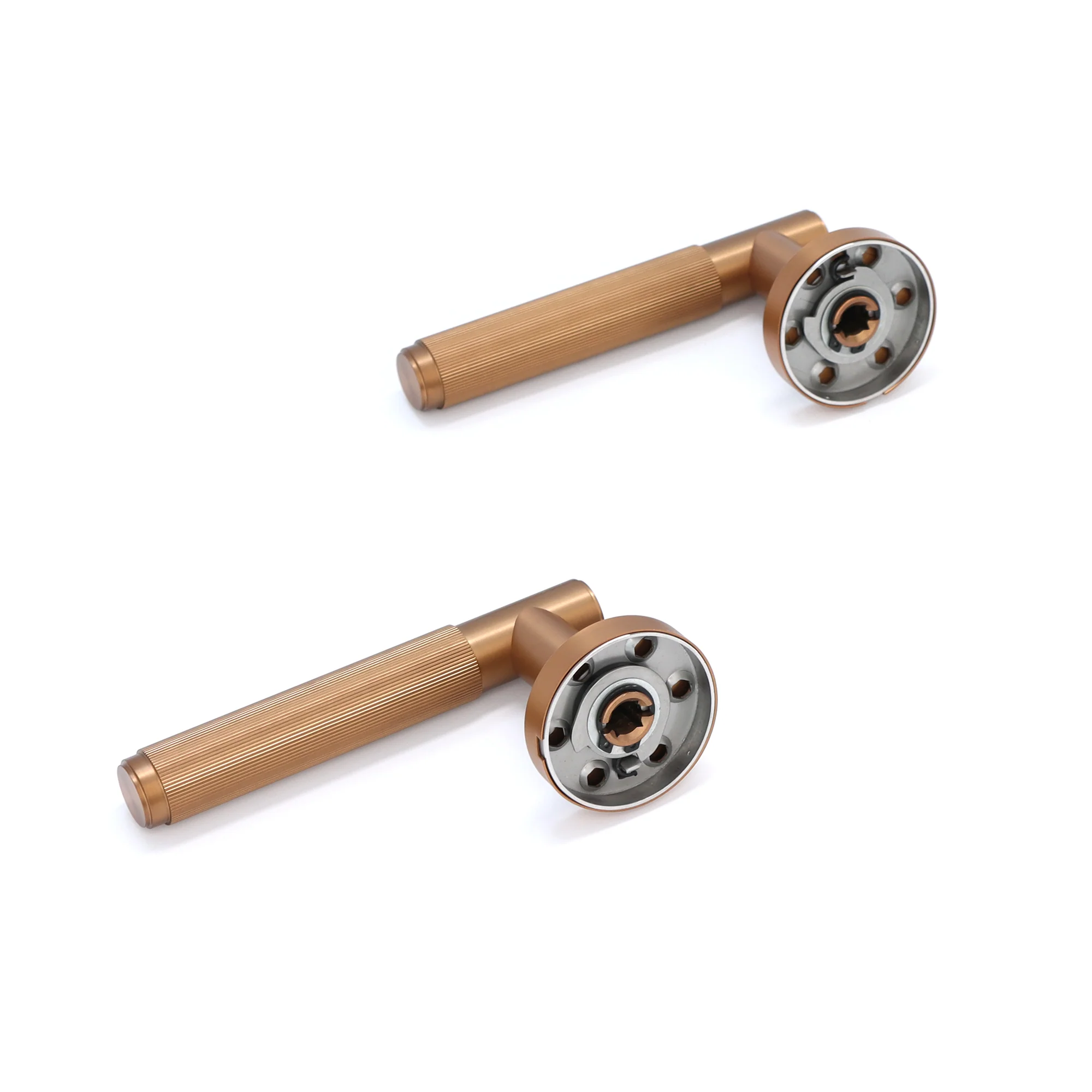 Fluted Lever on Round Rose Door Handle Set - Rose Gold - Image 4