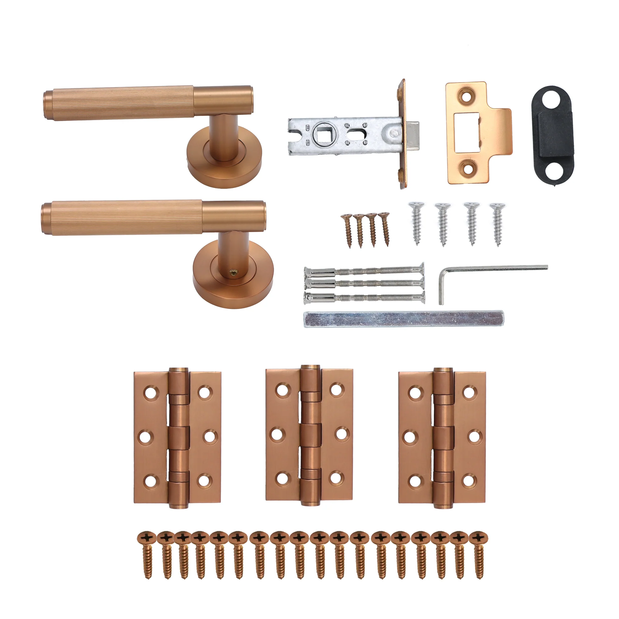 Fluted Lever on Round Rose Door Handle Set - Rose Gold - Image 5
