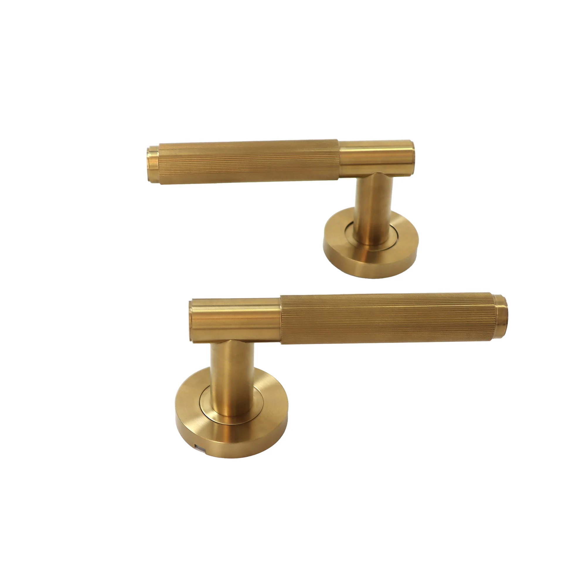 Fluted Lever on Round Rose Door Handle Set - Satin Gold