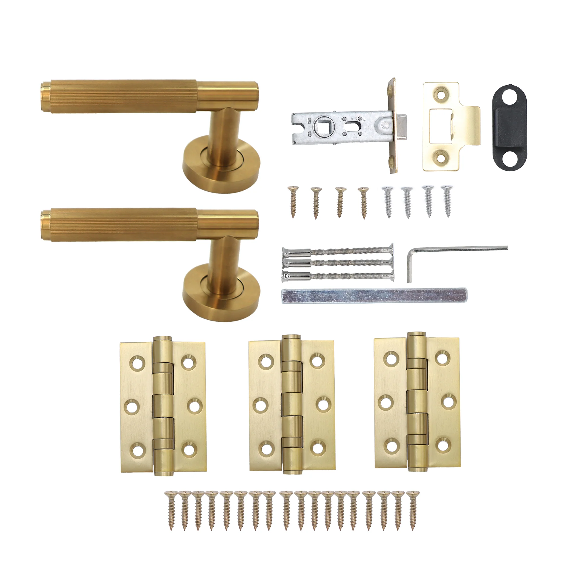 Fluted Lever on Round Rose Door Handle Set - Satin Gold - Image 3