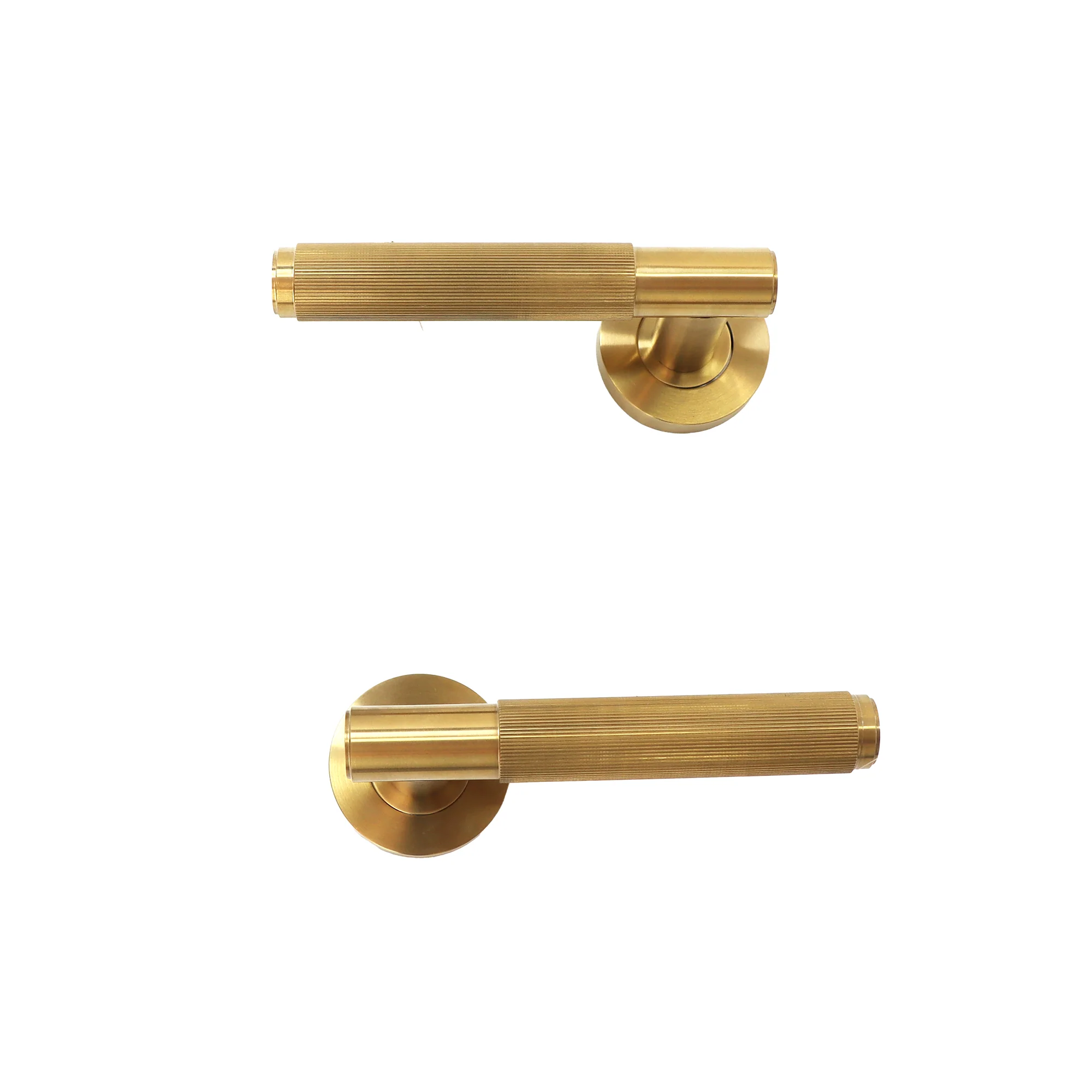 Fluted Lever on Round Rose Door Handle Set - Satin Gold - Image 6