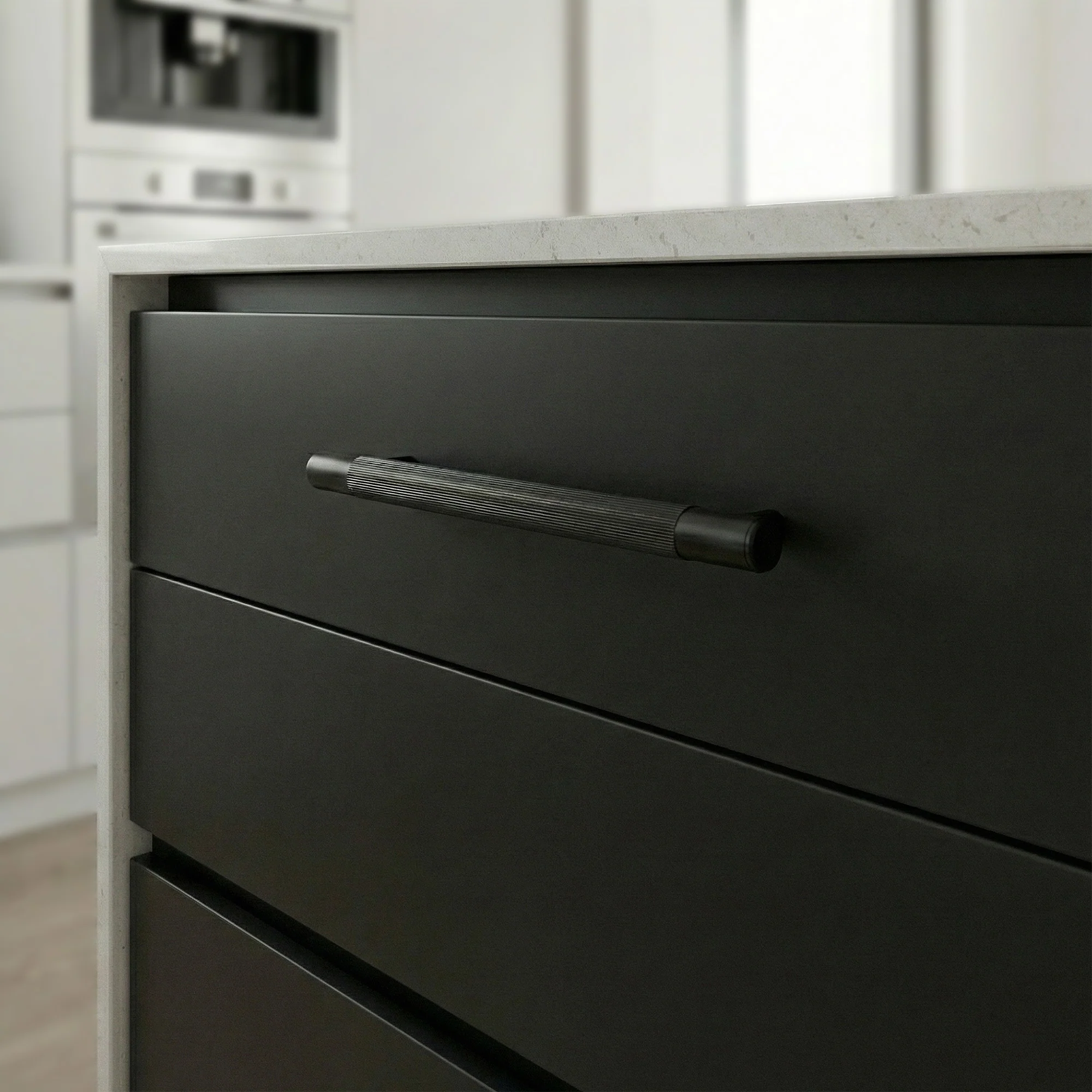 Fluted Medium Round T-Bar Pull Handle - Matt Black - Image 2